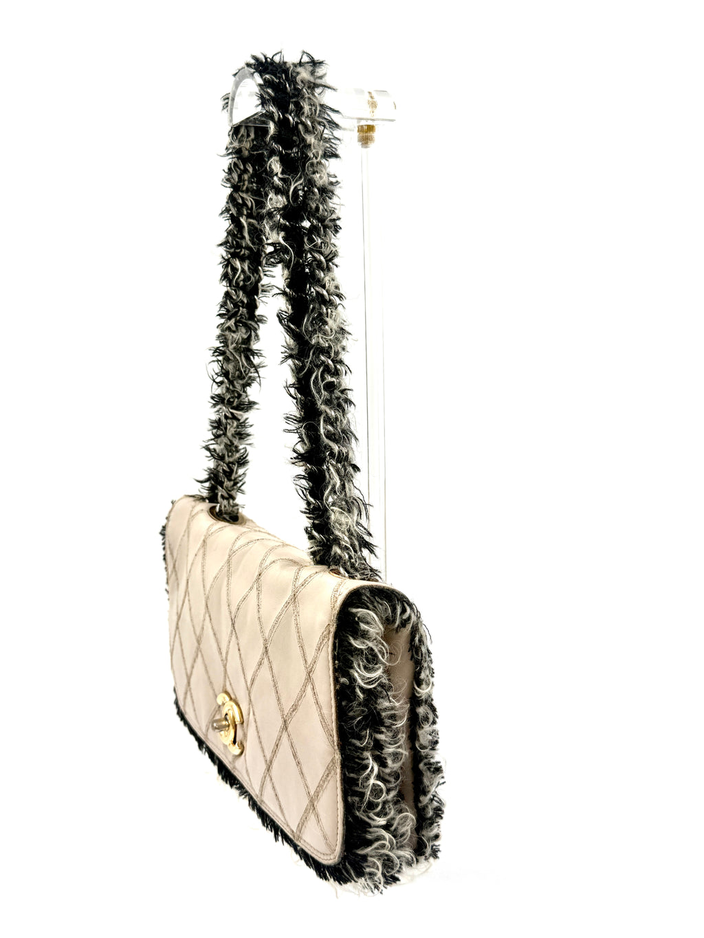 Chanel Trendy CC Leather and Tweed Shoulder/Crossbody Bag Ivory and Black Pre-Owned Authentic
