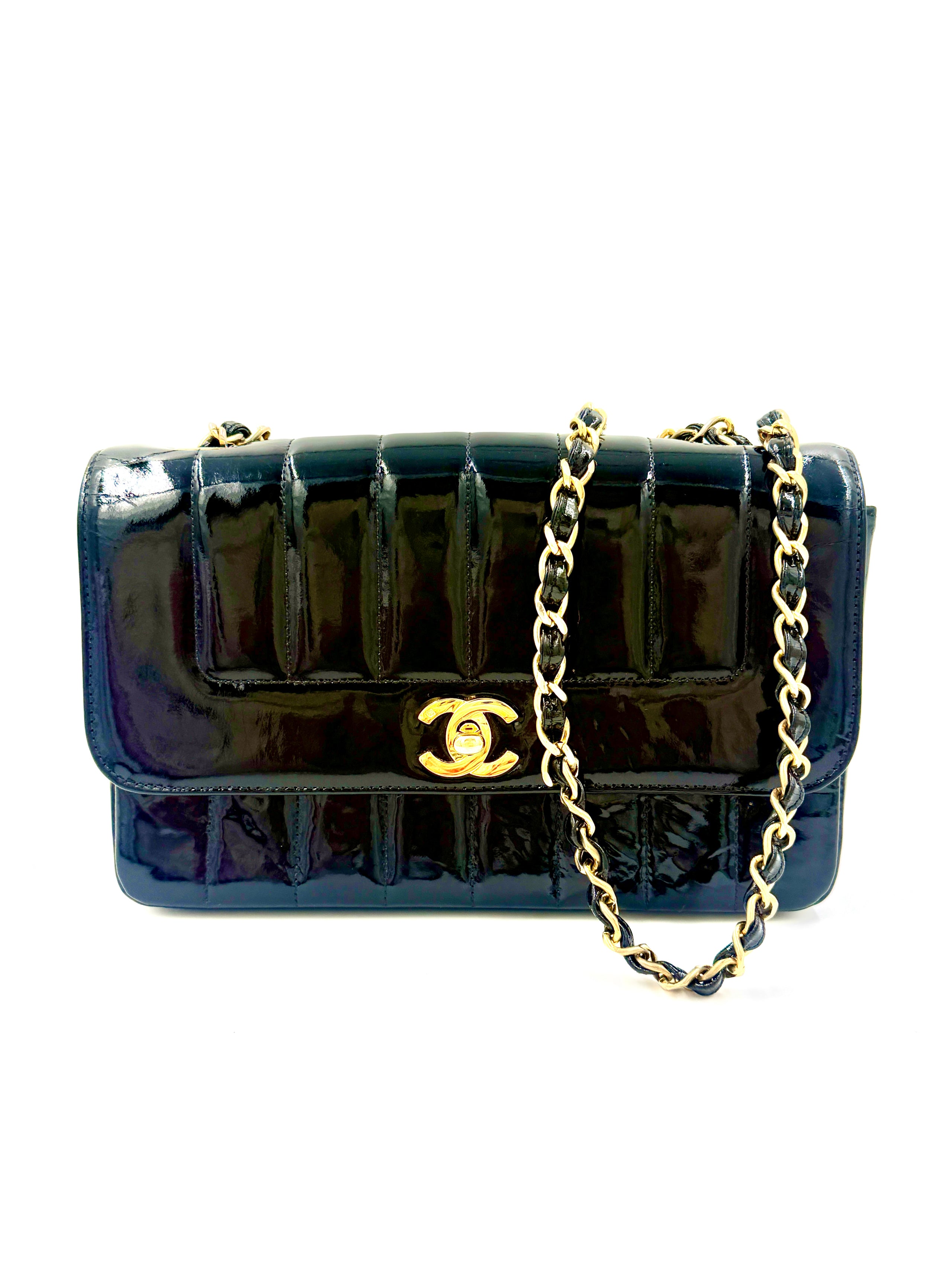 Chanel Black Patent Leather Mademoiselle Bag Pre Owned Authentic