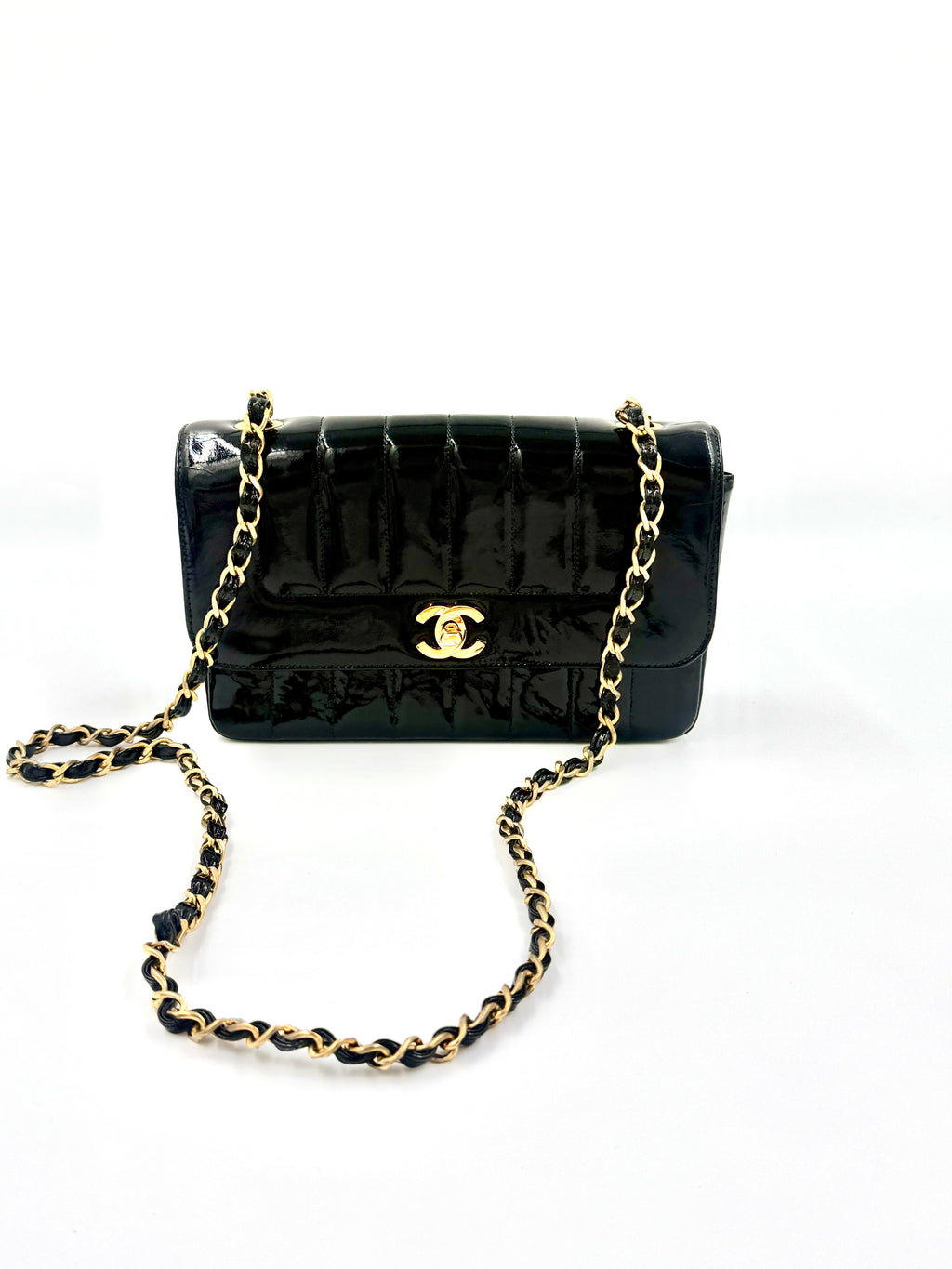 Chanel Black Patent Leather Mademoiselle Bag Pre Owned Authentic