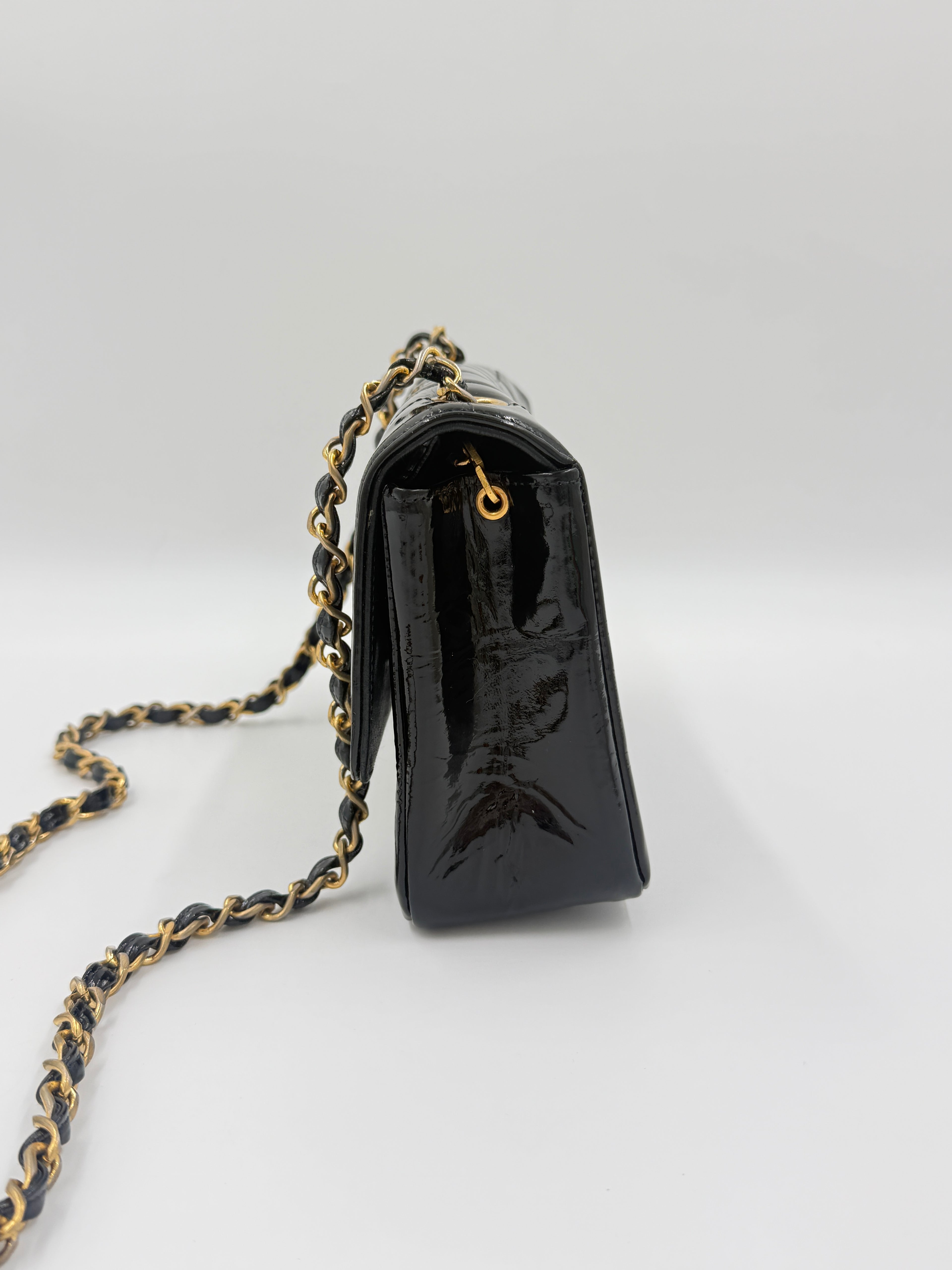 Chanel Black Patent Leather Mademoiselle Bag Pre Owned Authentic