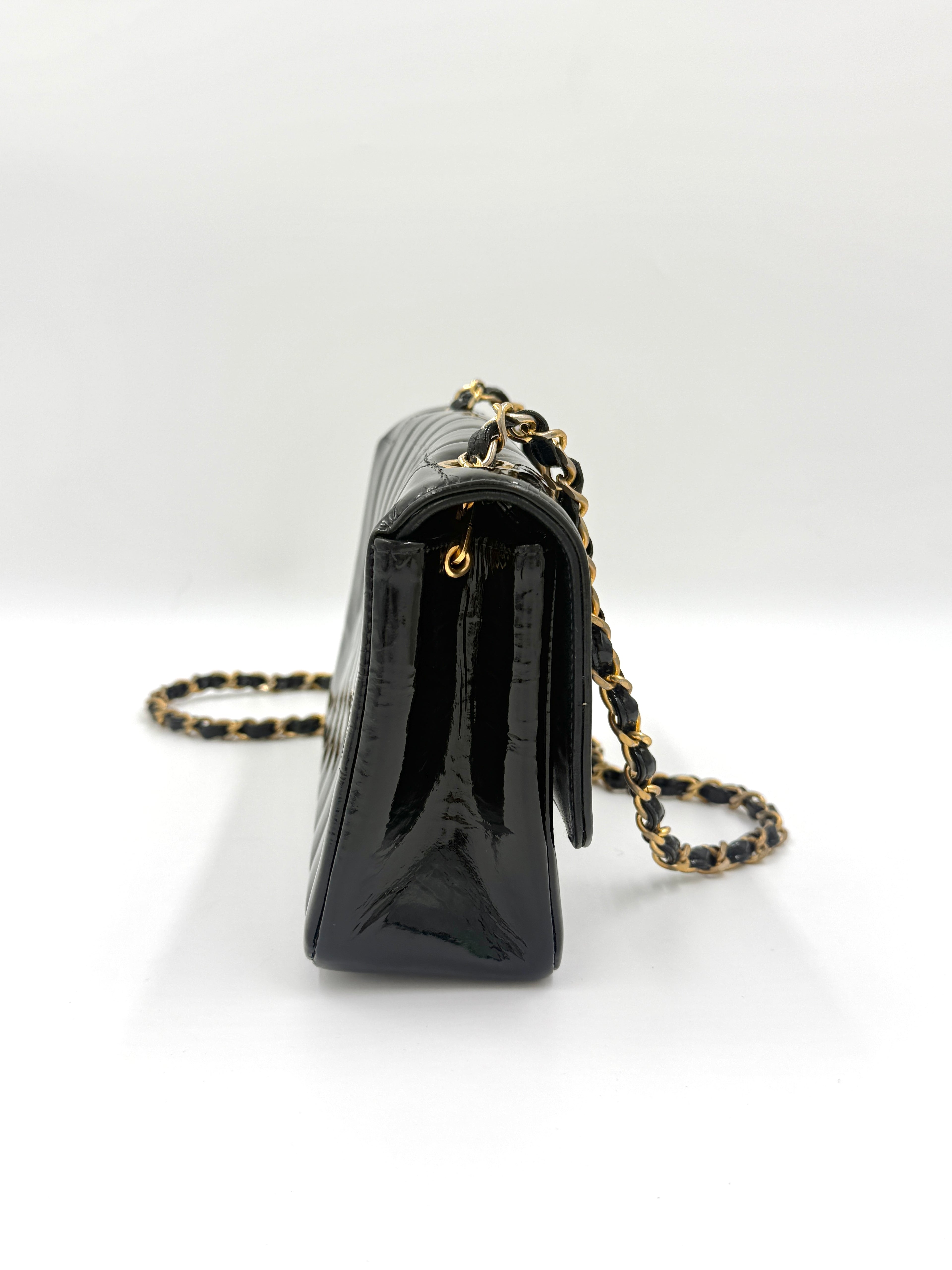 Chanel Black Patent Leather Mademoiselle Bag Pre Owned Authentic