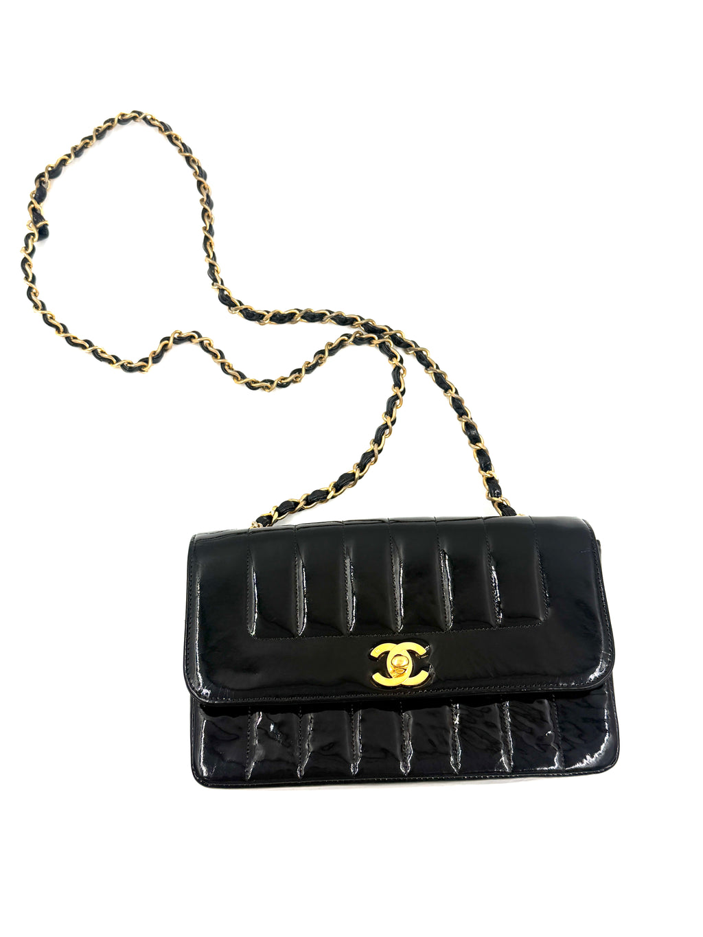 Chanel Black Patent Leather Mademoiselle Bag Pre Owned Authentic