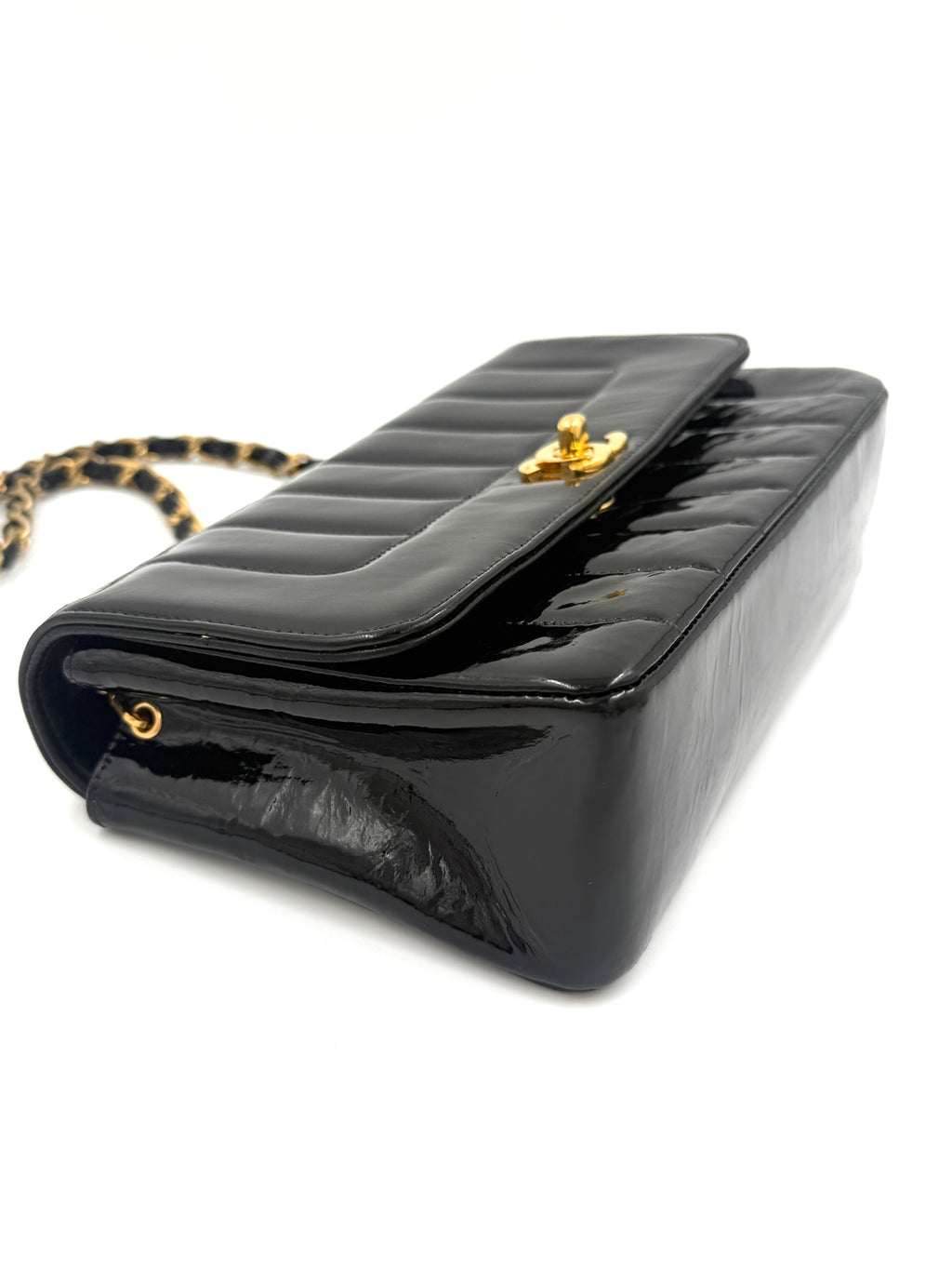 Chanel Black Patent Leather Mademoiselle Bag Pre Owned Authentic