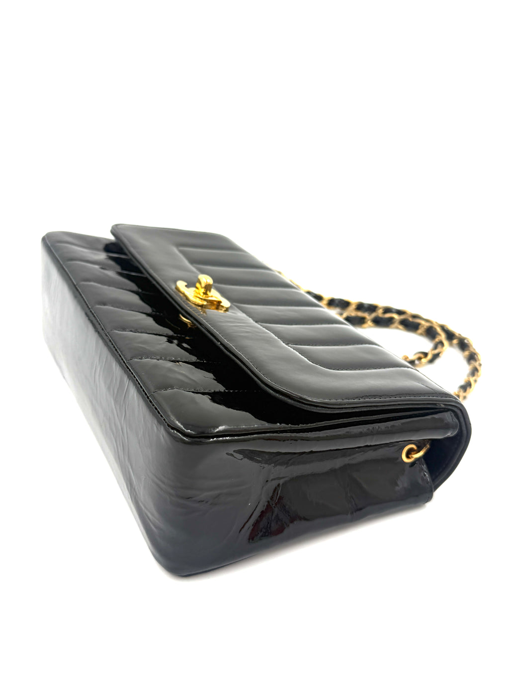 Chanel Black Patent Leather Mademoiselle Bag Pre Owned Authentic