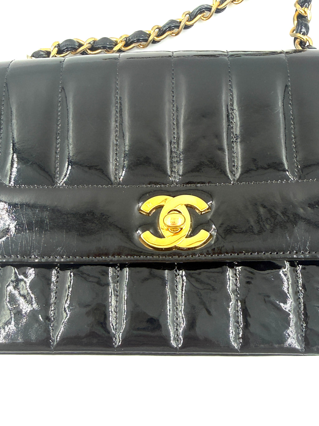 Chanel Black Patent Leather Mademoiselle Bag Pre Owned Authentic