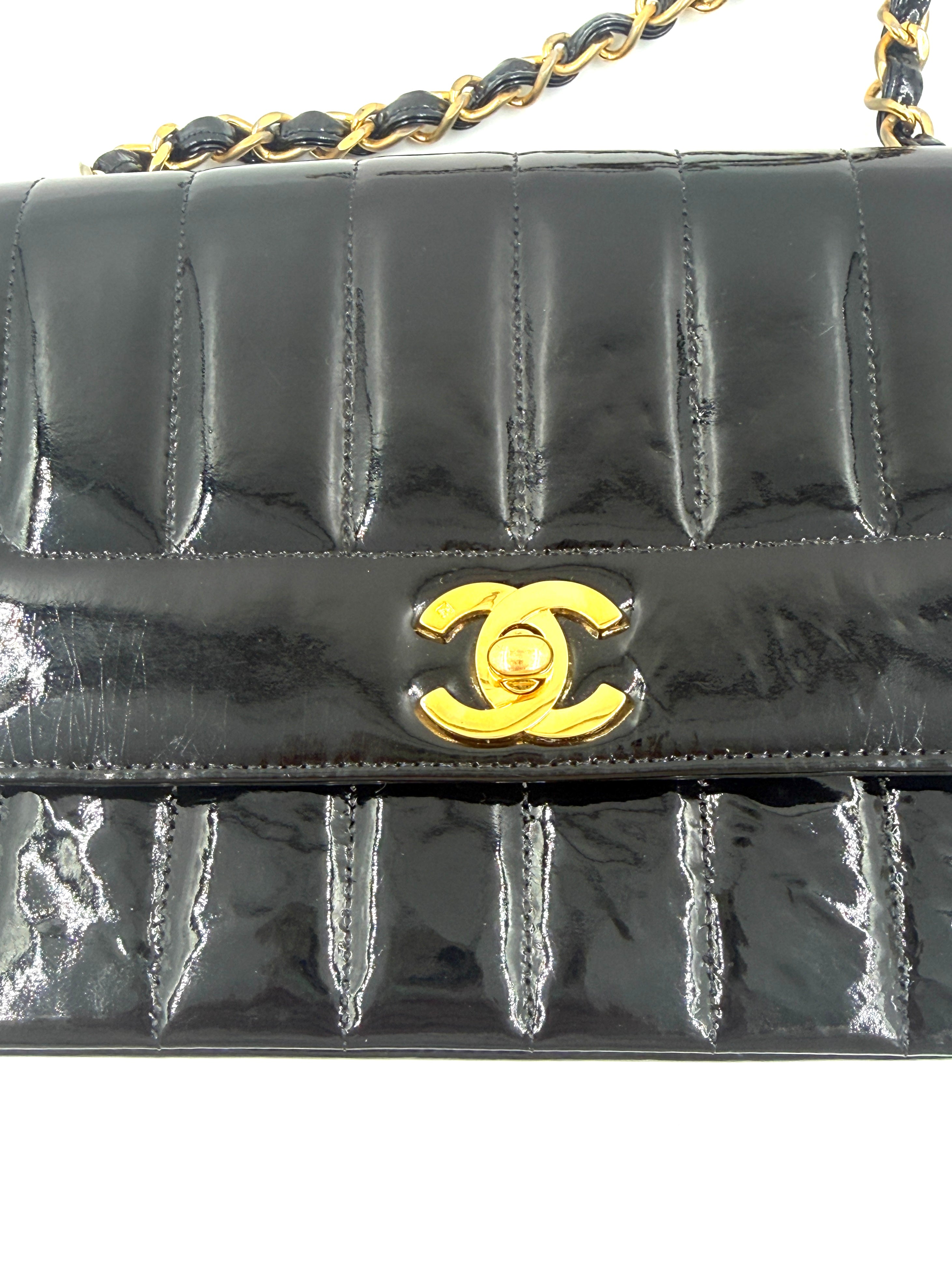 Chanel Black Patent Leather Mademoiselle Bag Pre Owned Authentic