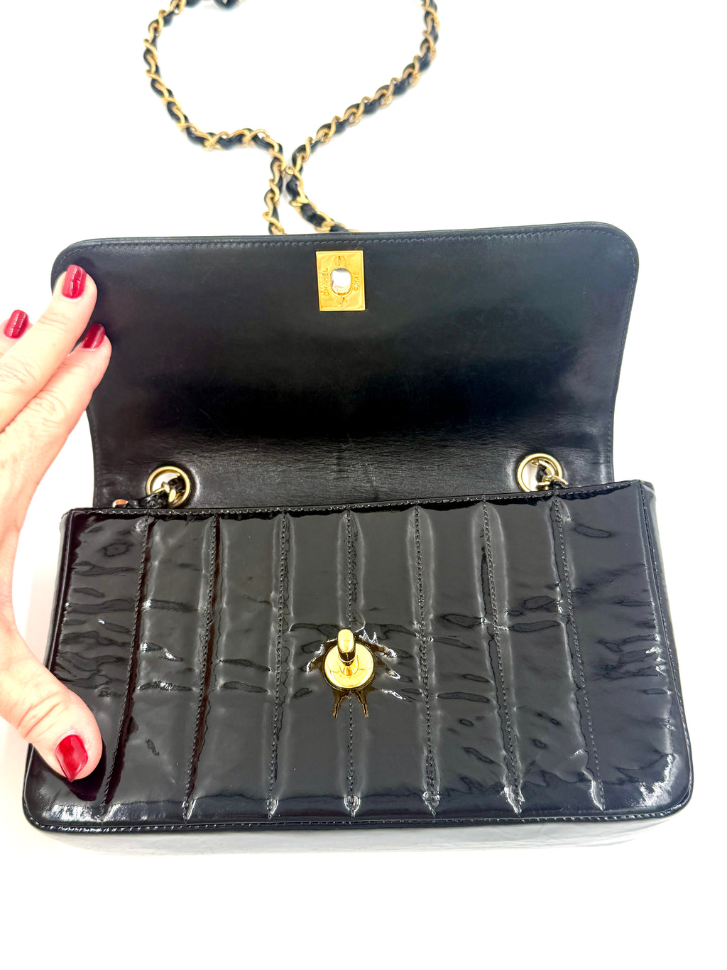 Chanel Black Patent Leather Mademoiselle Bag Pre Owned Authentic