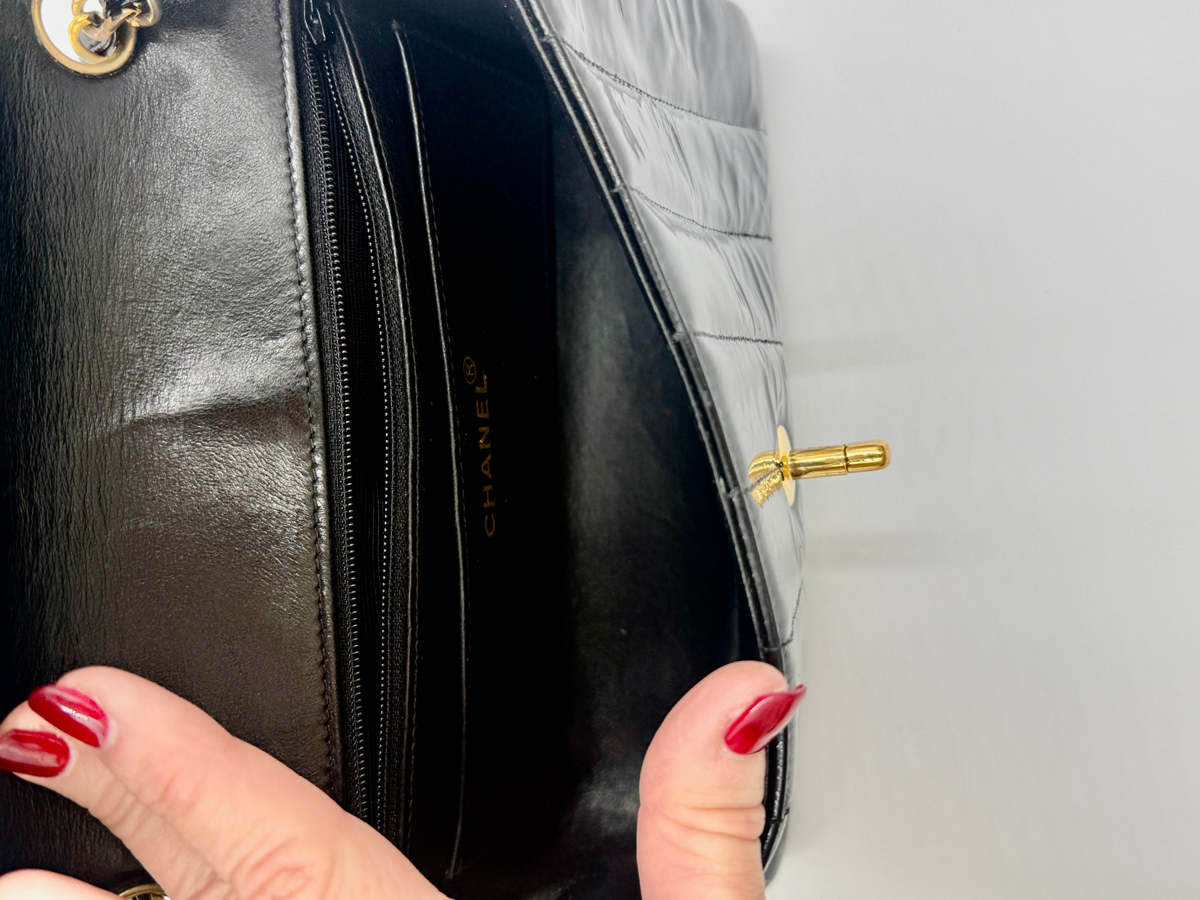 Chanel Black Patent Leather Mademoiselle Bag Pre Owned Authentic