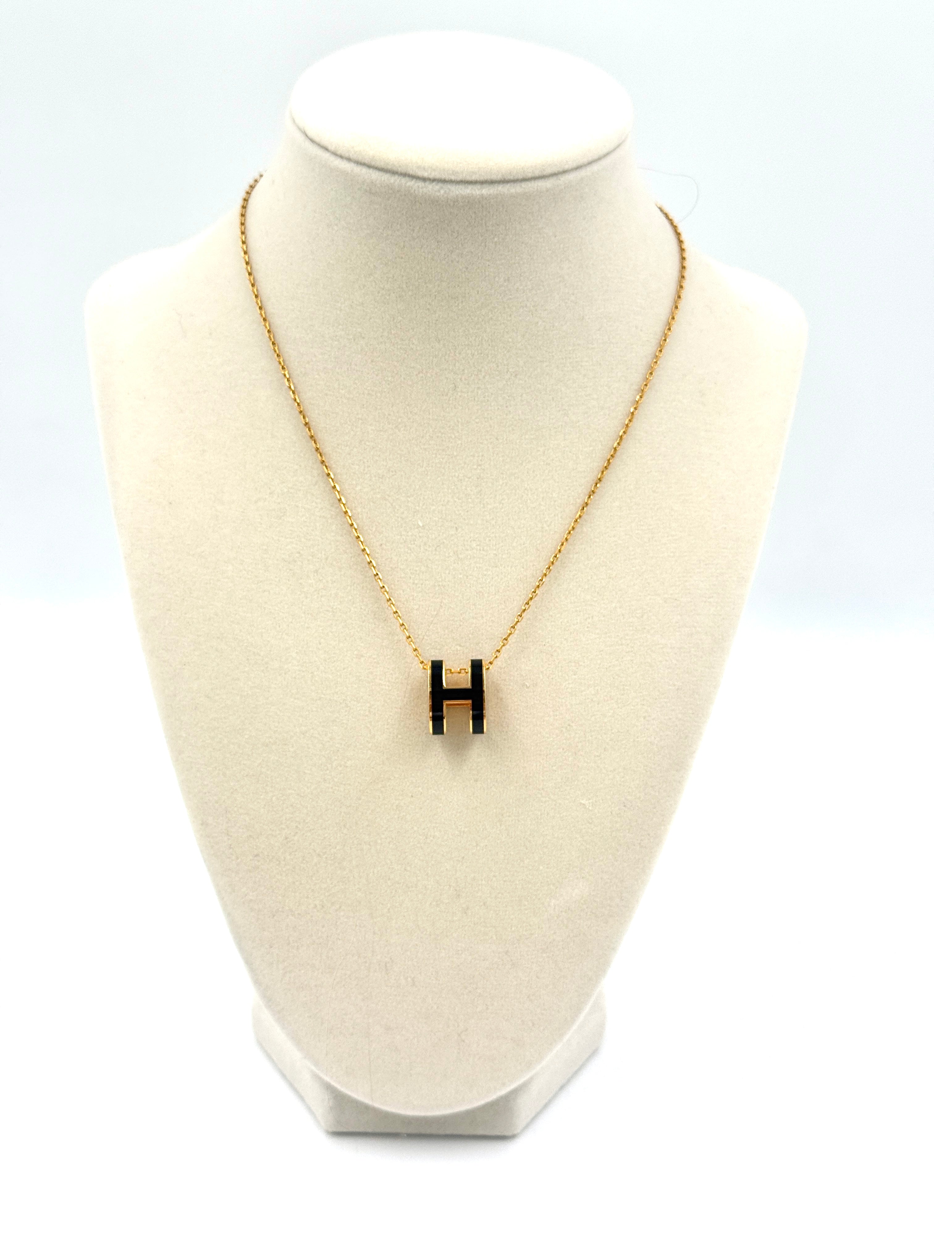 Hermès Pop H Pendant Necklace Regular Size Black Pre Owned Authentic