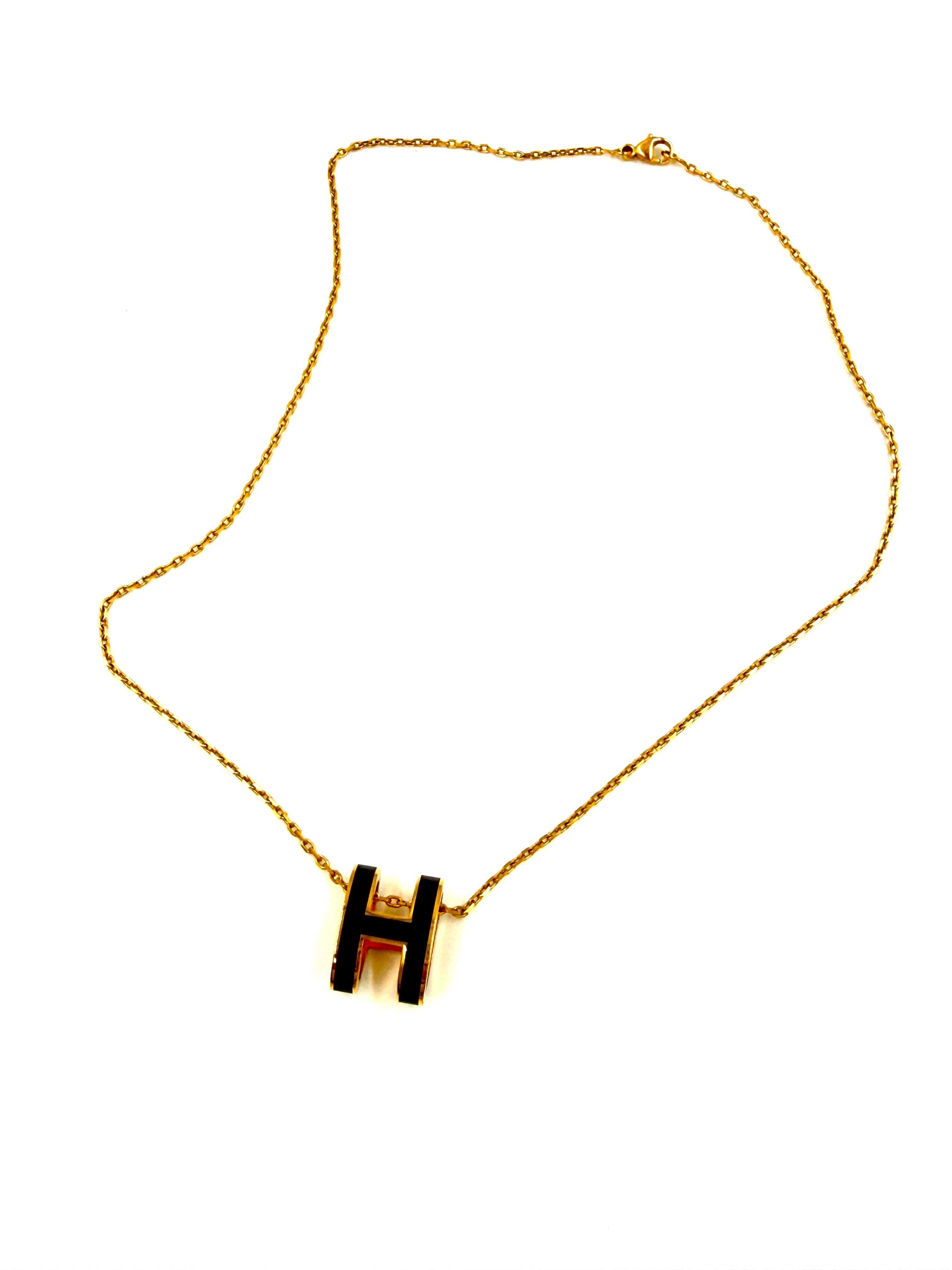 Hermès Pop H Pendant Necklace Regular Size Black Pre Owned Authentic