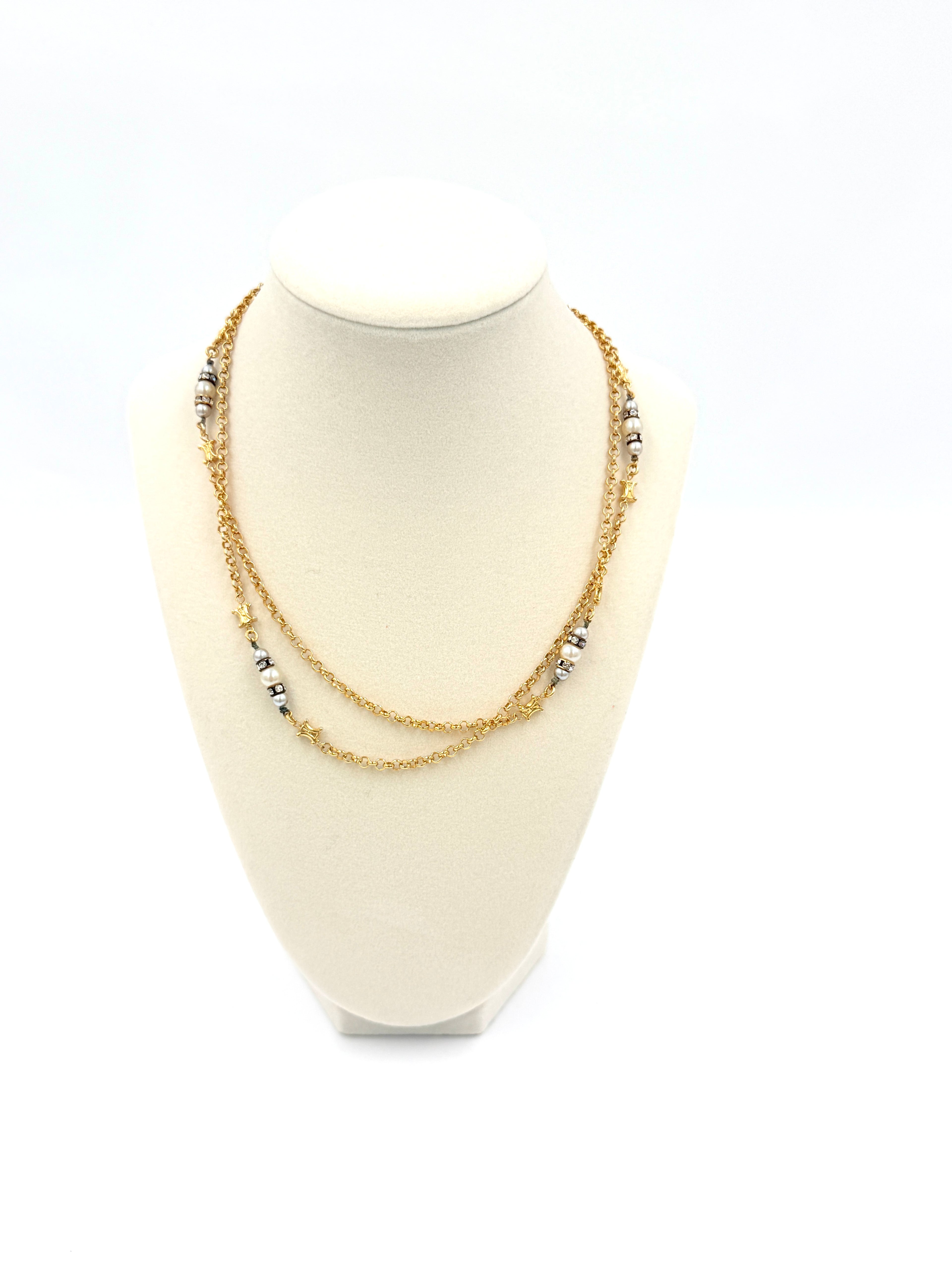 Celine Pearl and Gold Triomphe Necklace Pre Owned Authentic