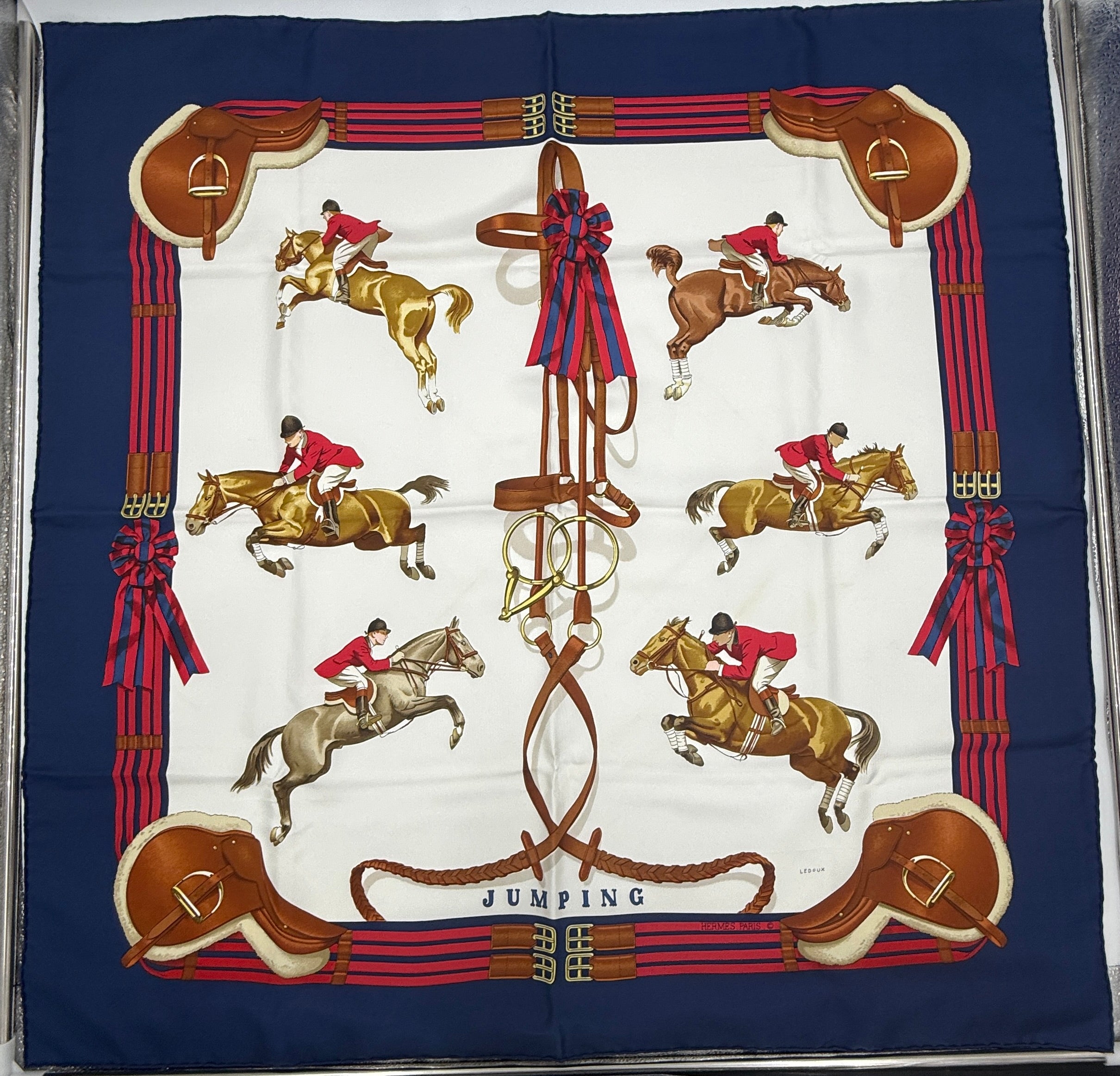 Hermès Silk Scarf "Jumping" by Philippe Ledoux Pre Owned Authentic