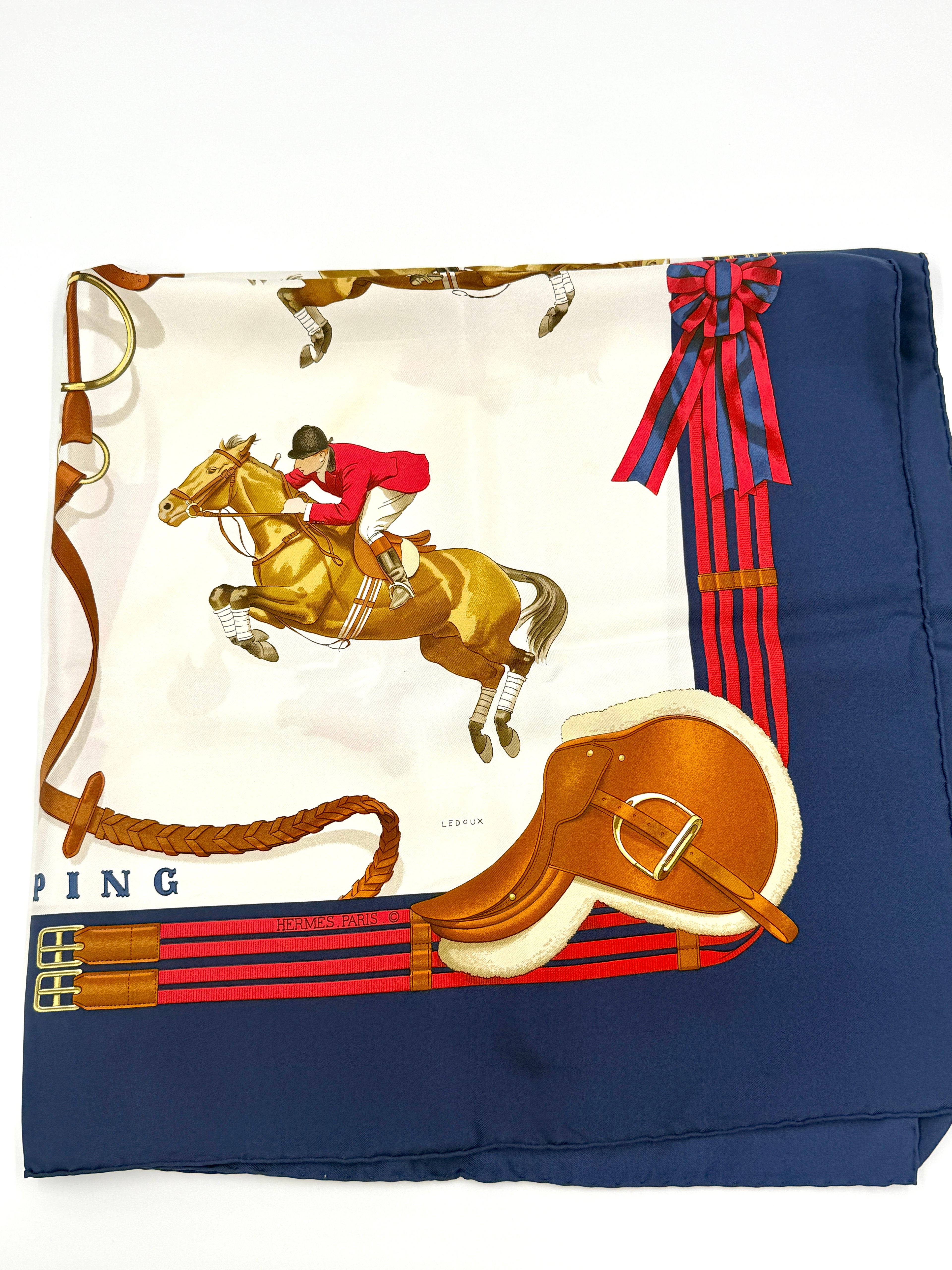 Hermès Silk Scarf "Jumping" by Philippe Ledoux Pre Owned Authentic