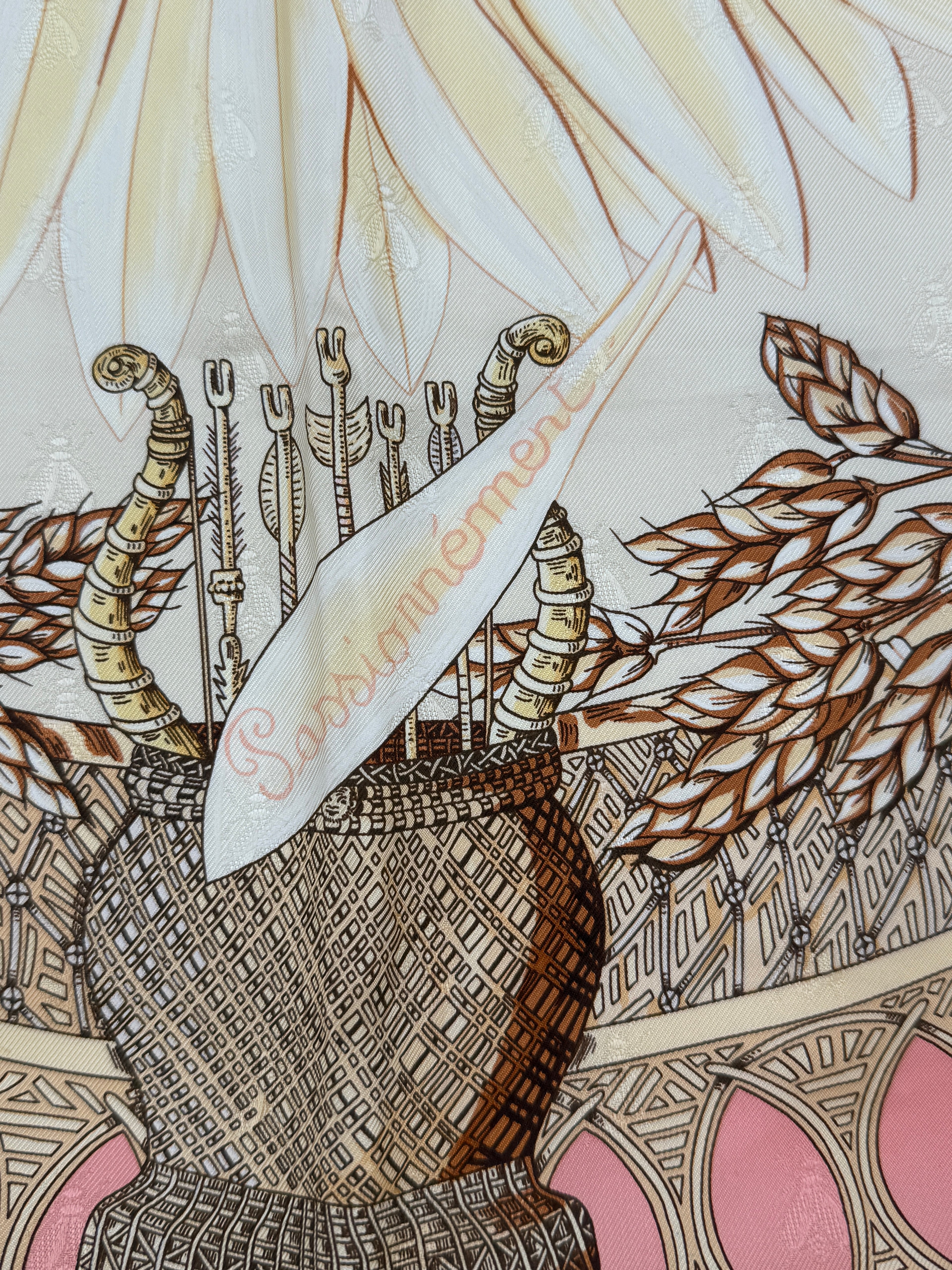 Hermes Silk Jacquard  Le Carre Scarf "Amours" by Annie Faivre Pre Owned Authentic