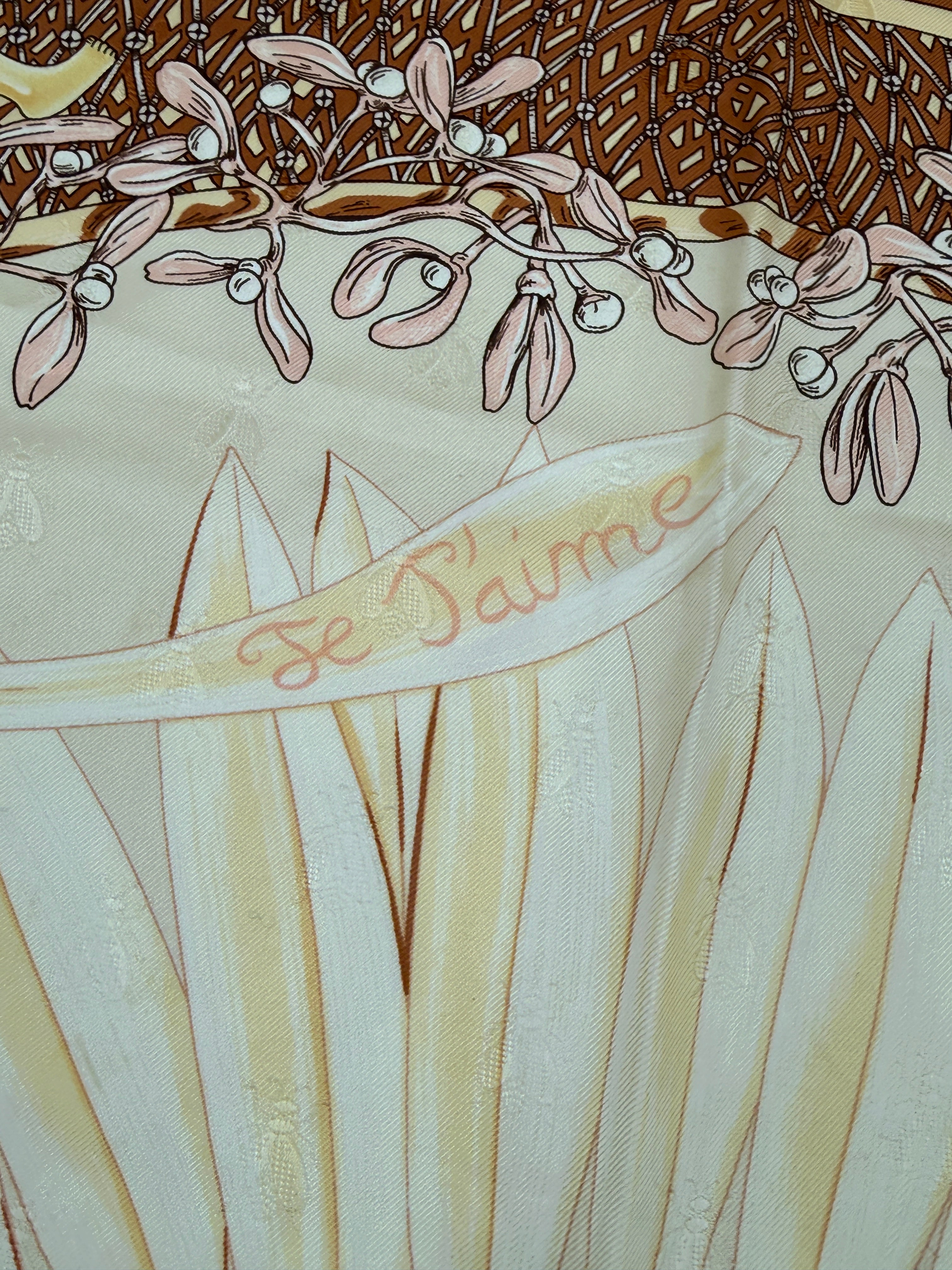 Hermes Silk Jacquard  Le Carre Scarf "Amours" by Annie Faivre Pre Owned Authentic