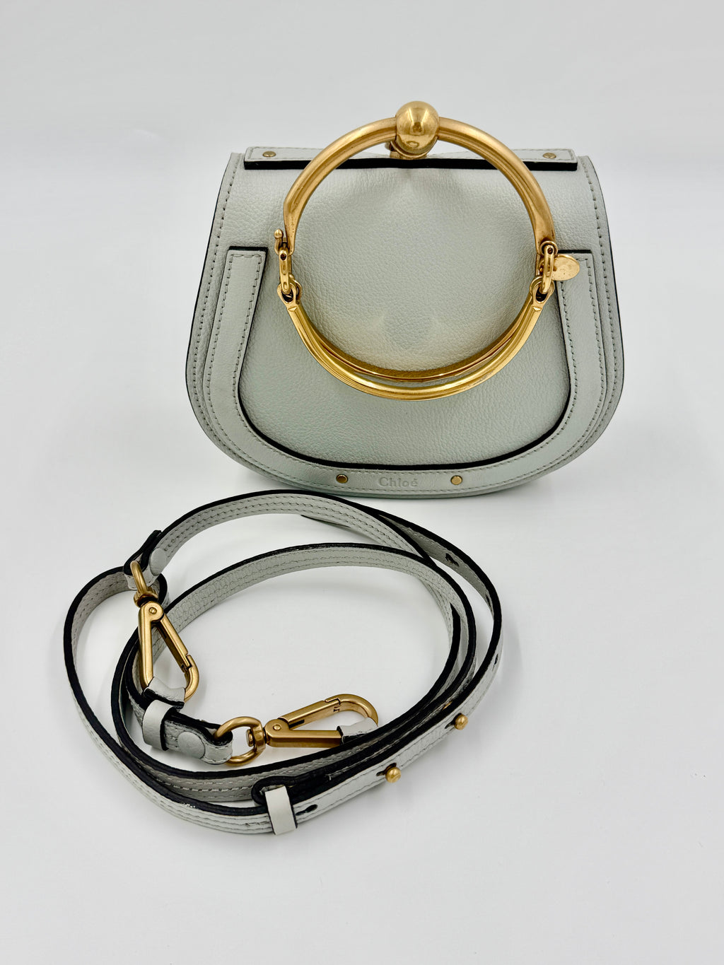 CHLOE Grey Leather/Suede  Nile Bracelet Bag Pre Owned Authentic