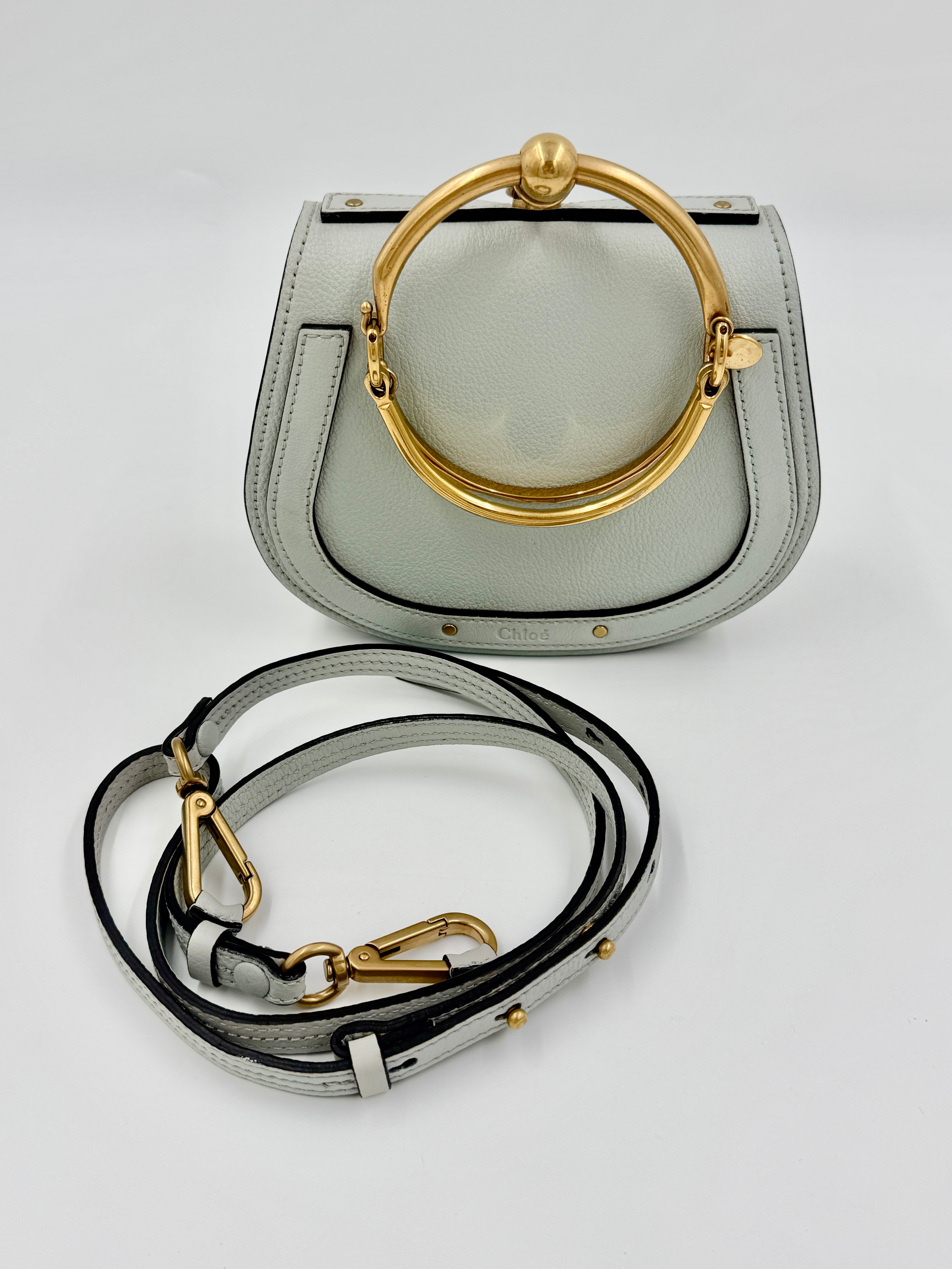 CHLOE Grey Leather/Suede  Nile Bracelet Bag Pre Owned Authentic