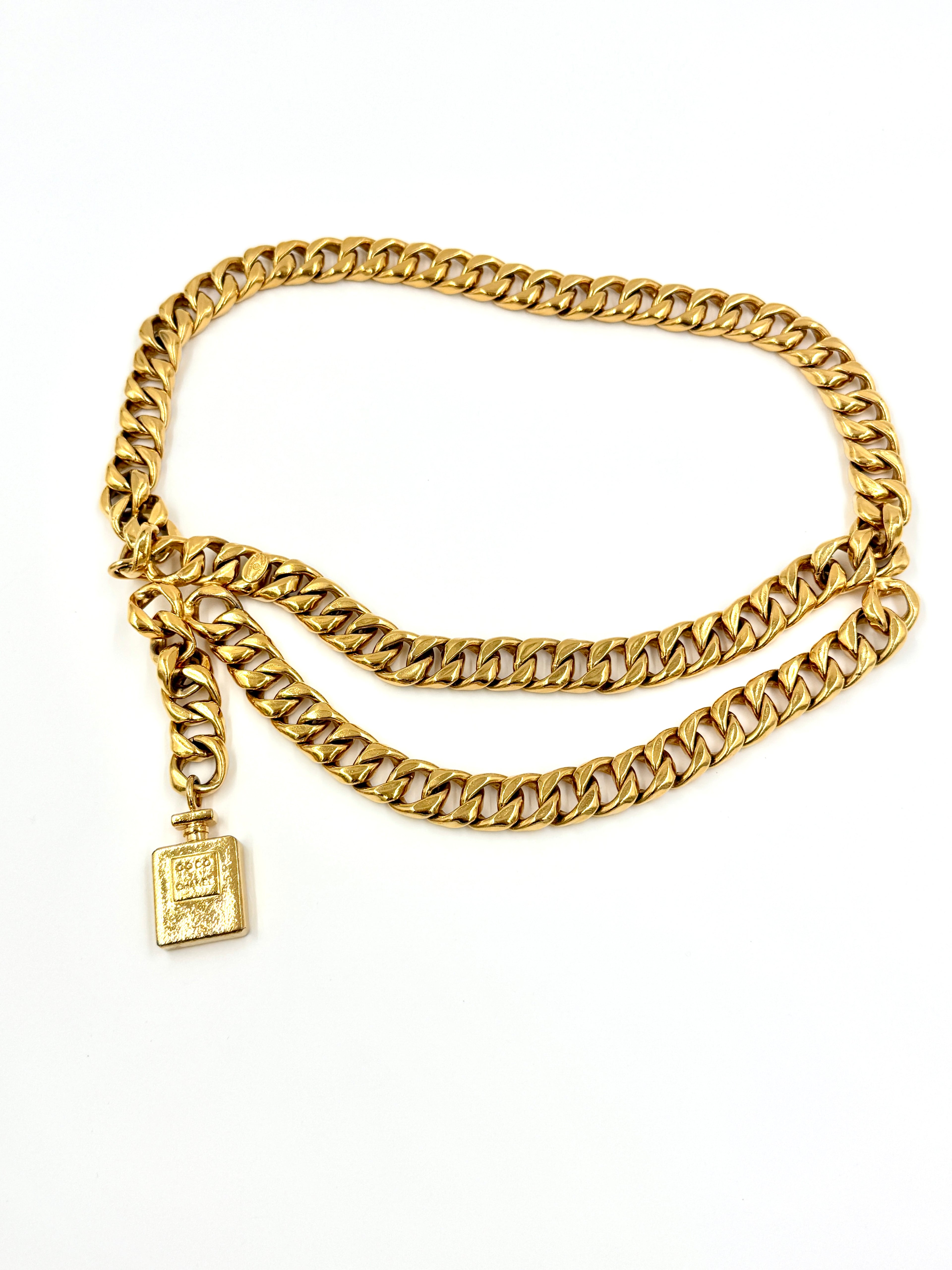 Chanel Gold Perfume Bottle Chain Belt Small Pre Owned Authentic