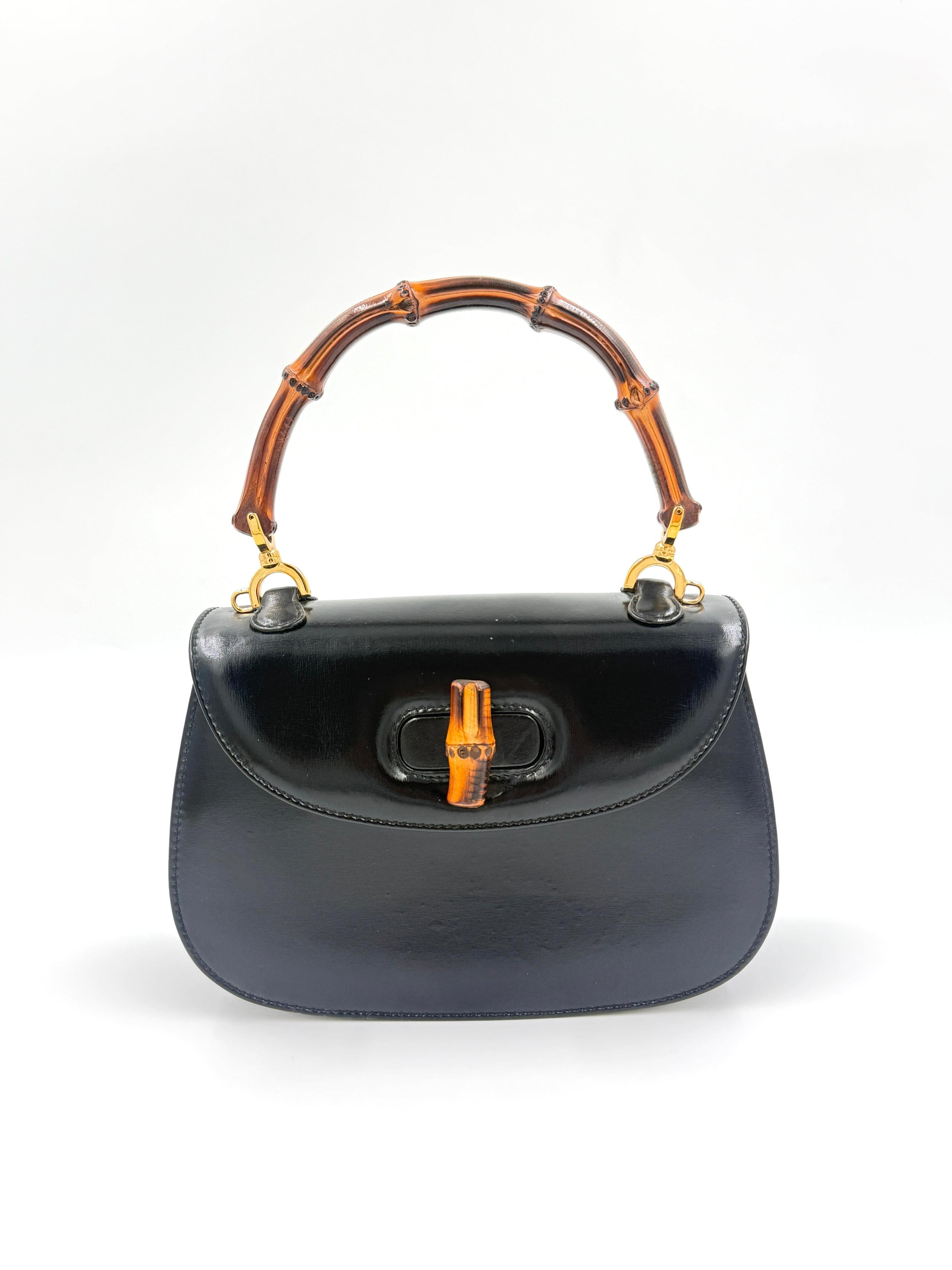 Gucci Black 1947 Bamboo Handle Small Pre Loved Authentic