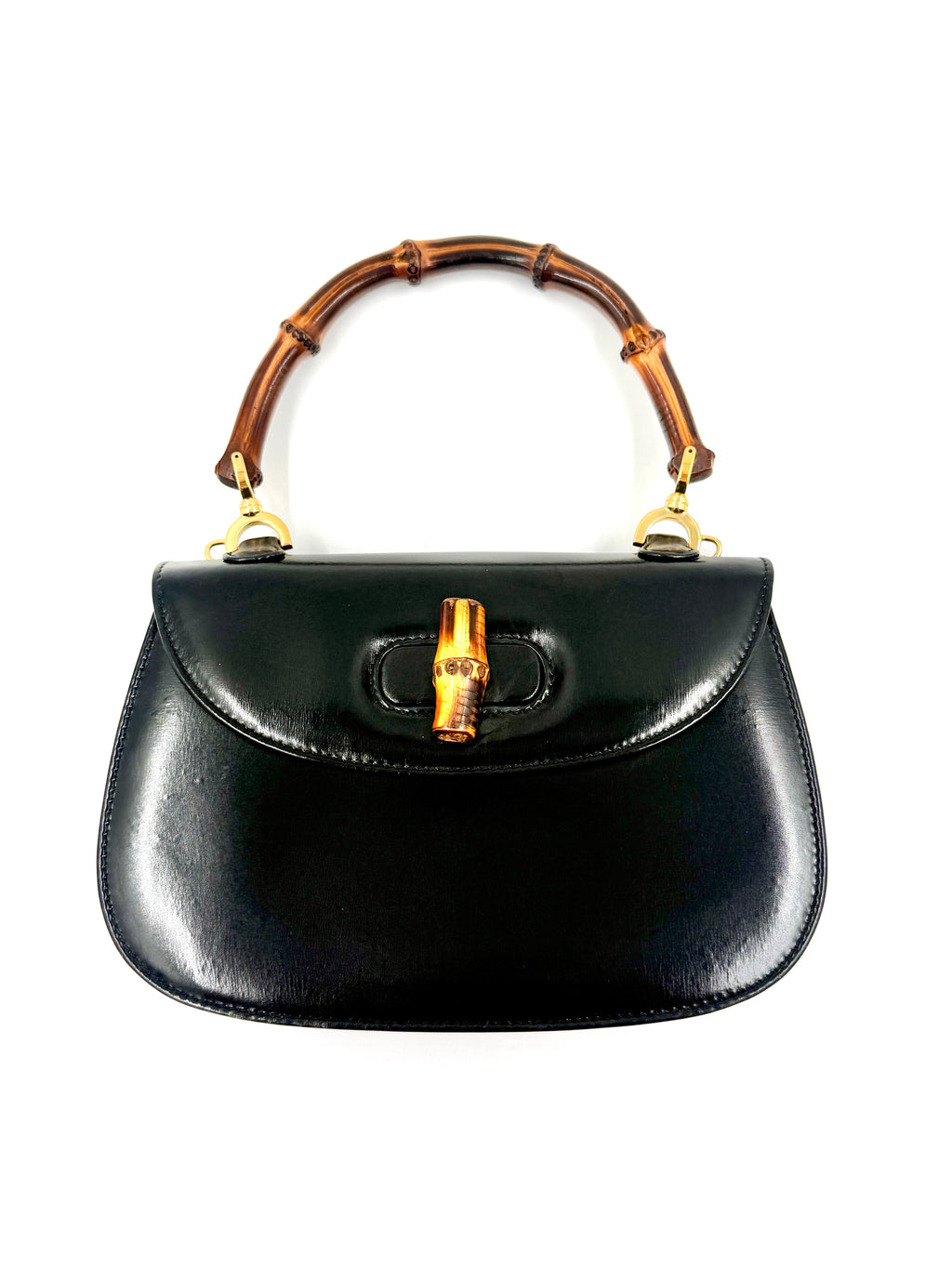 Gucci Black 1947 Bamboo Handle Small Pre Loved Authentic