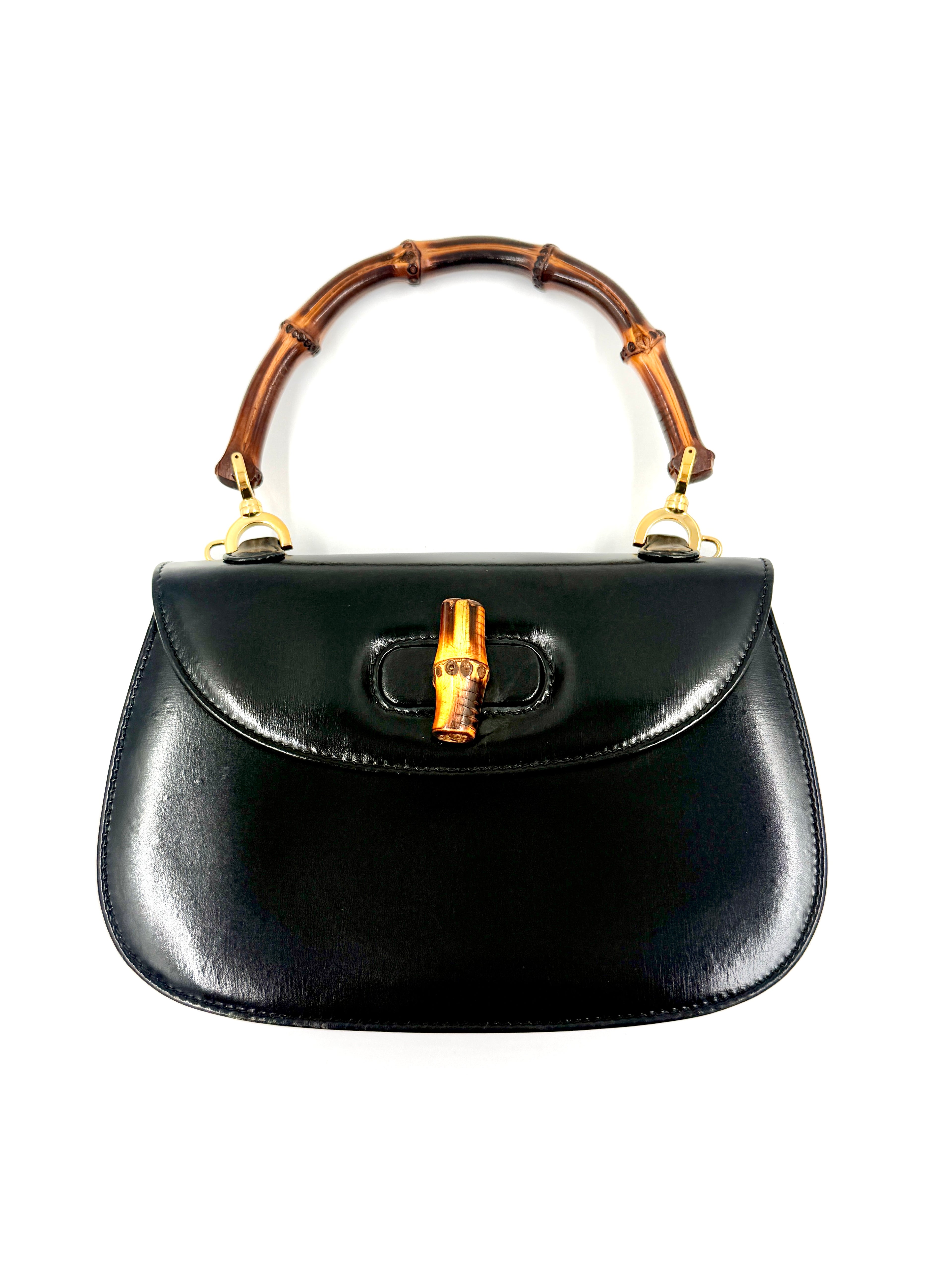 Gucci Black 1947 Bamboo Handle Small Pre Loved Authentic