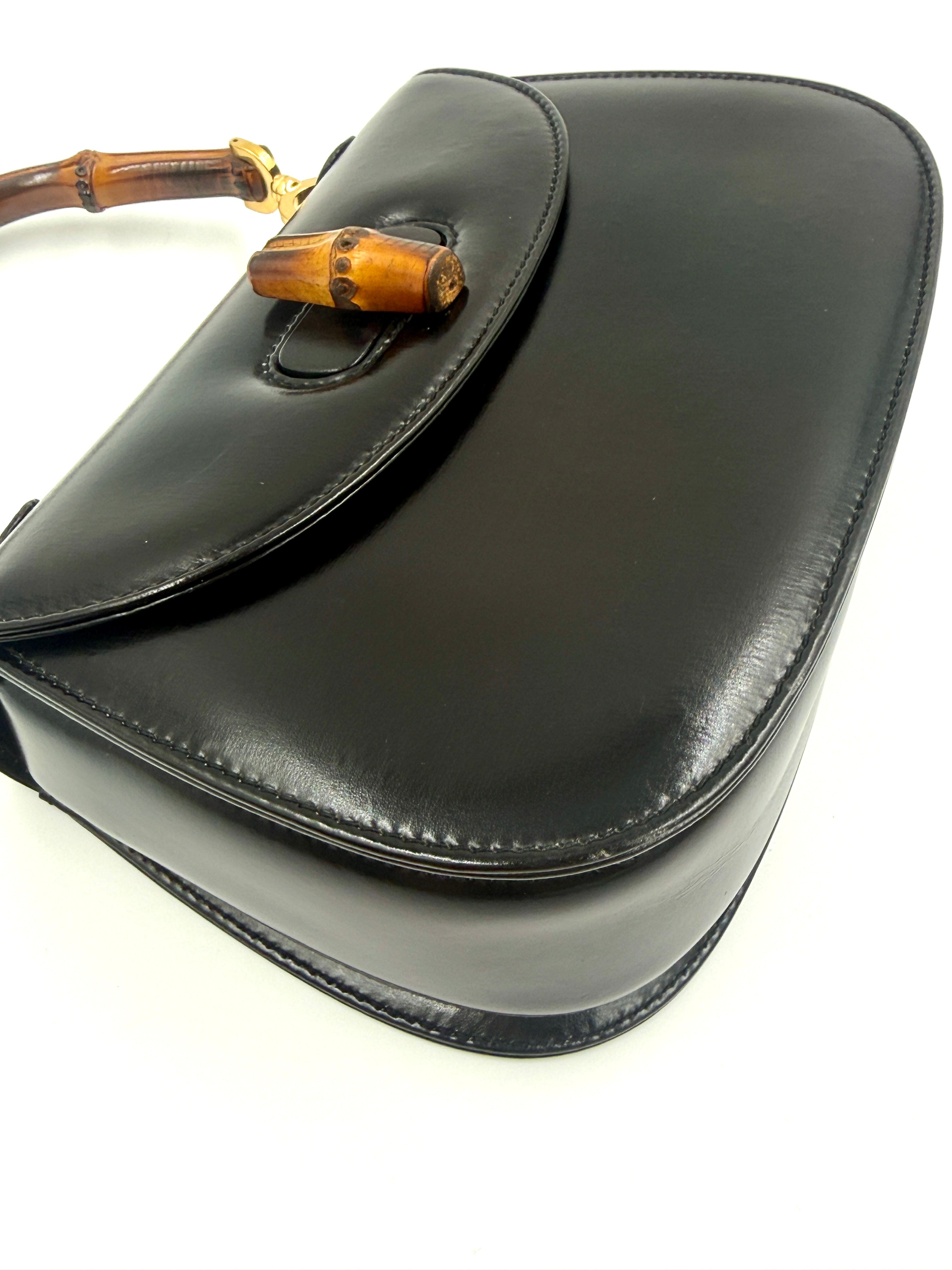 Gucci Black 1947 Bamboo Handle Small Pre Loved Authentic