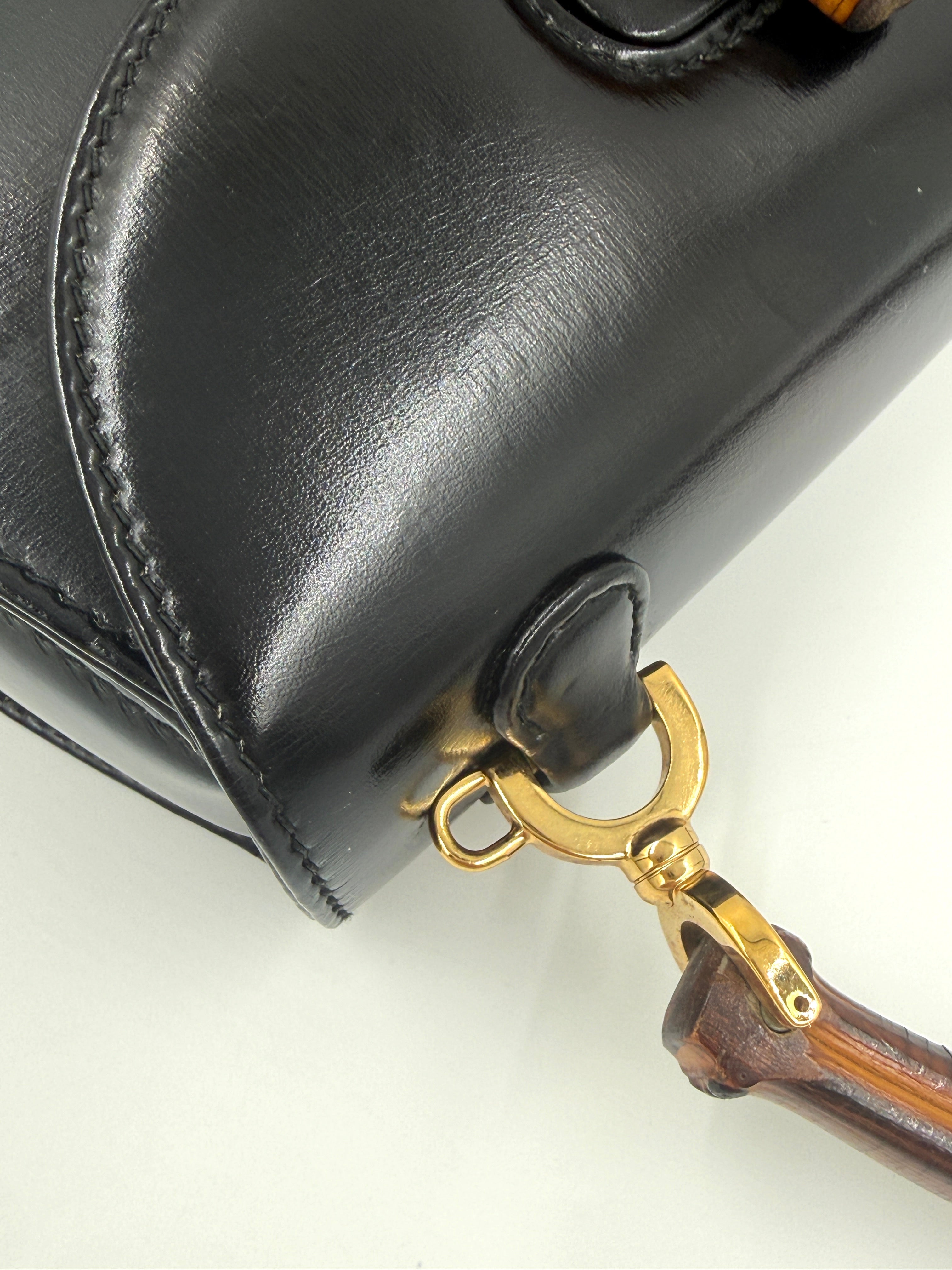 Gucci Black 1947 Bamboo Handle Small Pre Loved Authentic