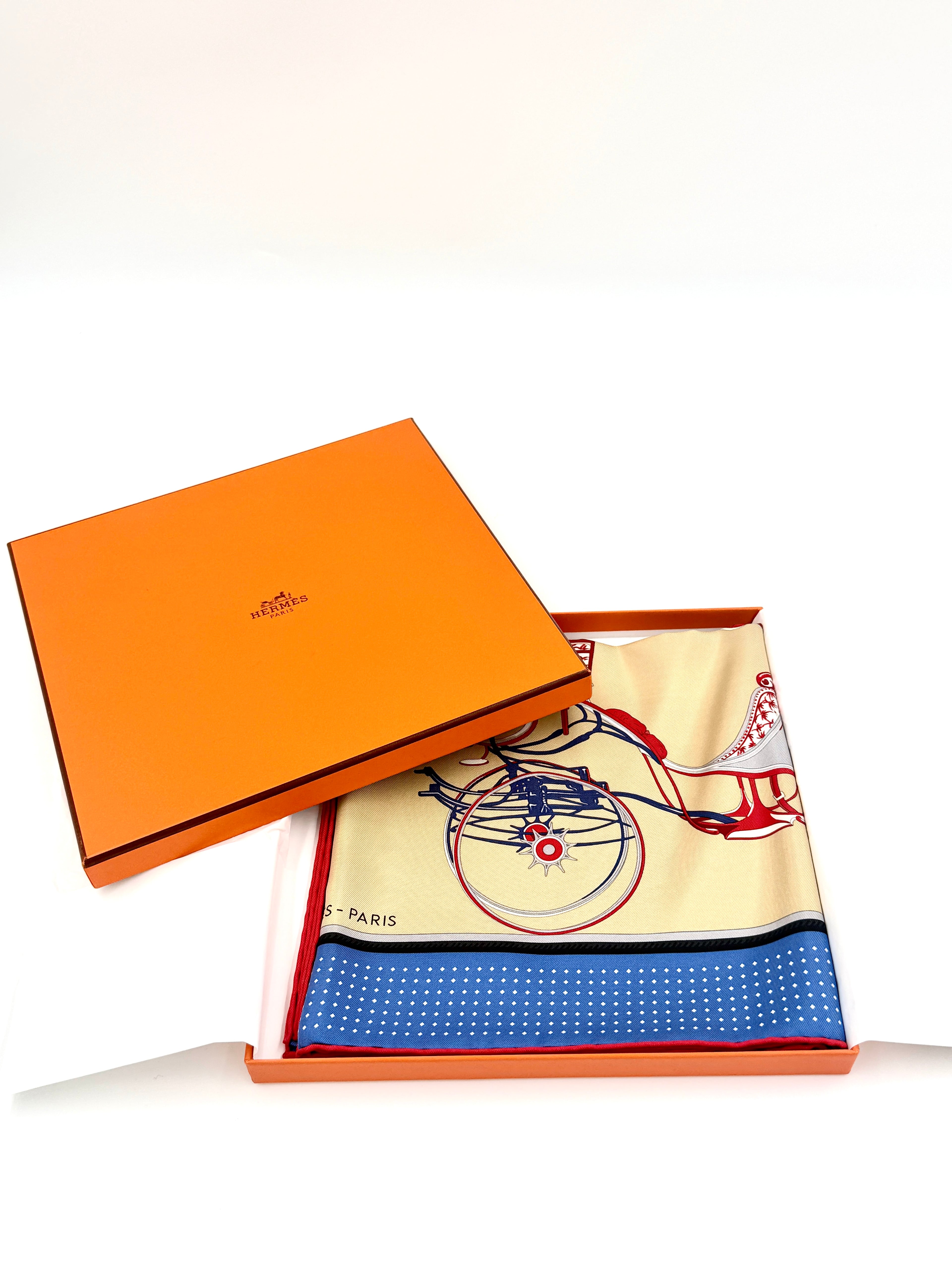 Hermès Silk 'Carré' Scarf Les Voitures à Transformation F. de la Perrière Pre Owned Authentic
