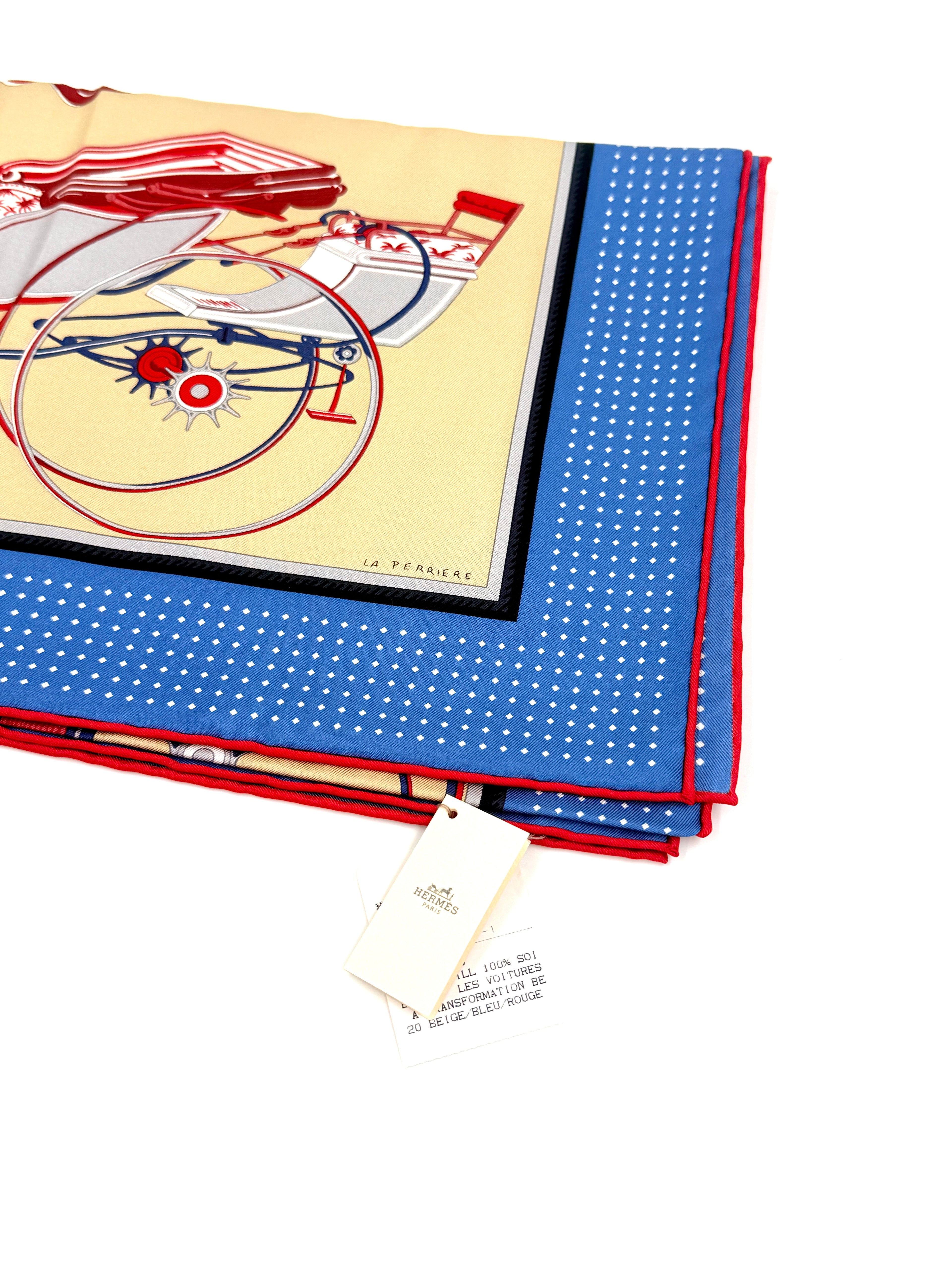 Hermès Silk 'Carré' Scarf Les Voitures à Transformation F. de la Perrière Pre Owned Authentic