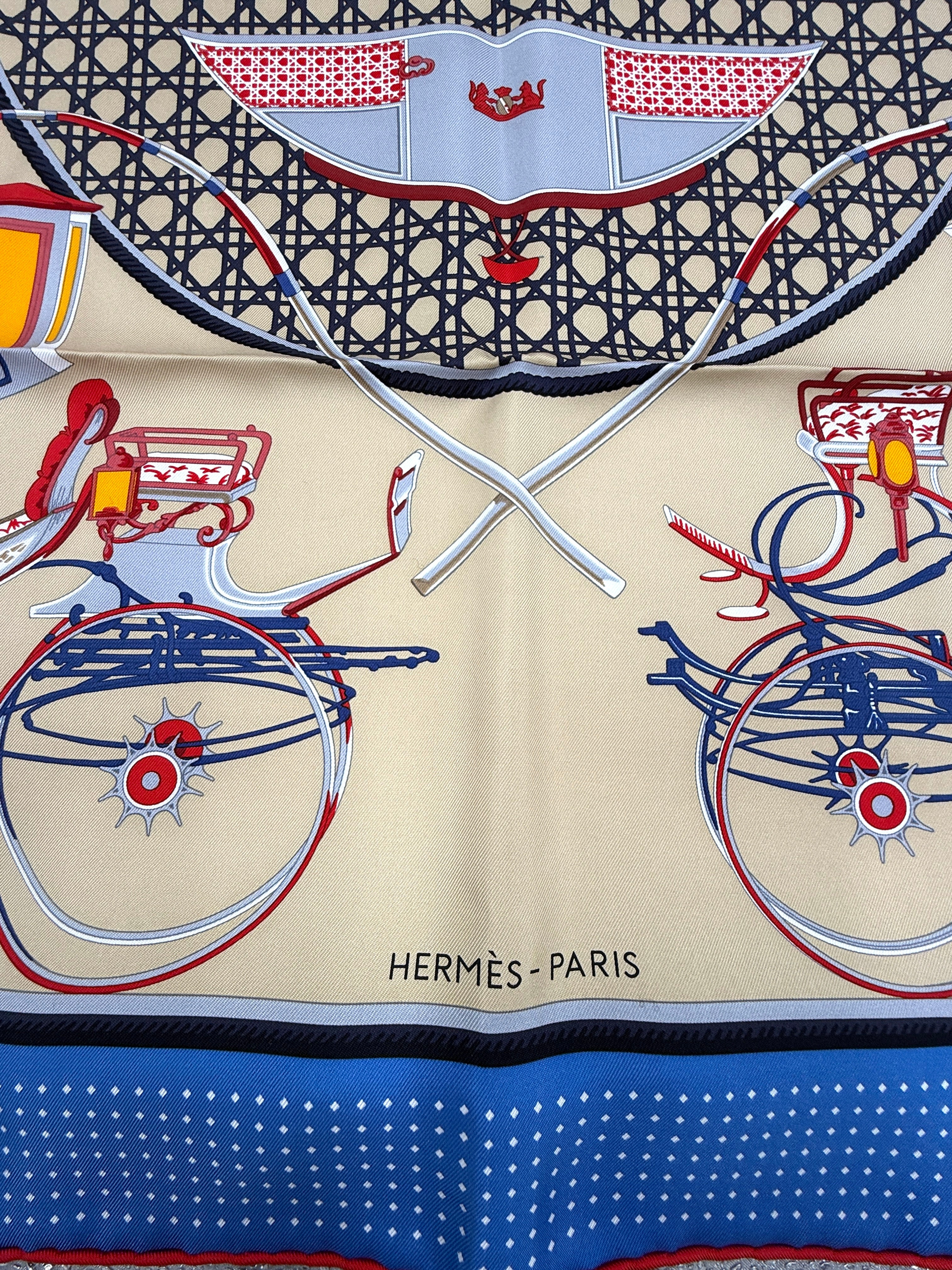 Hermès Silk 'Carré' Scarf Les Voitures à Transformation F. de la Perrière Pre Owned Authentic