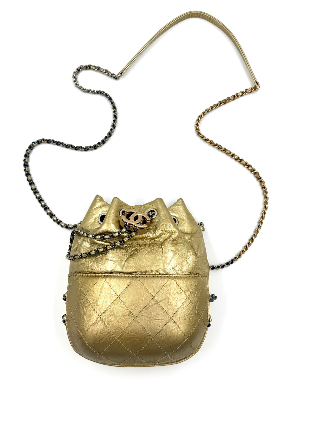 Chanel Gold Metallic Gabrielle Bucket Bag Pre Owned Authentic