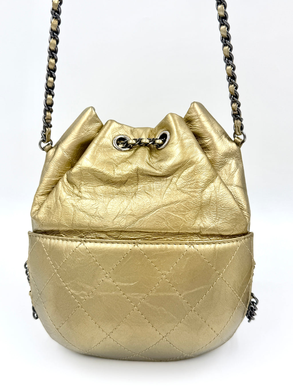 Chanel Gold Metallic Gabrielle Bucket Bag Pre Owned Authentic