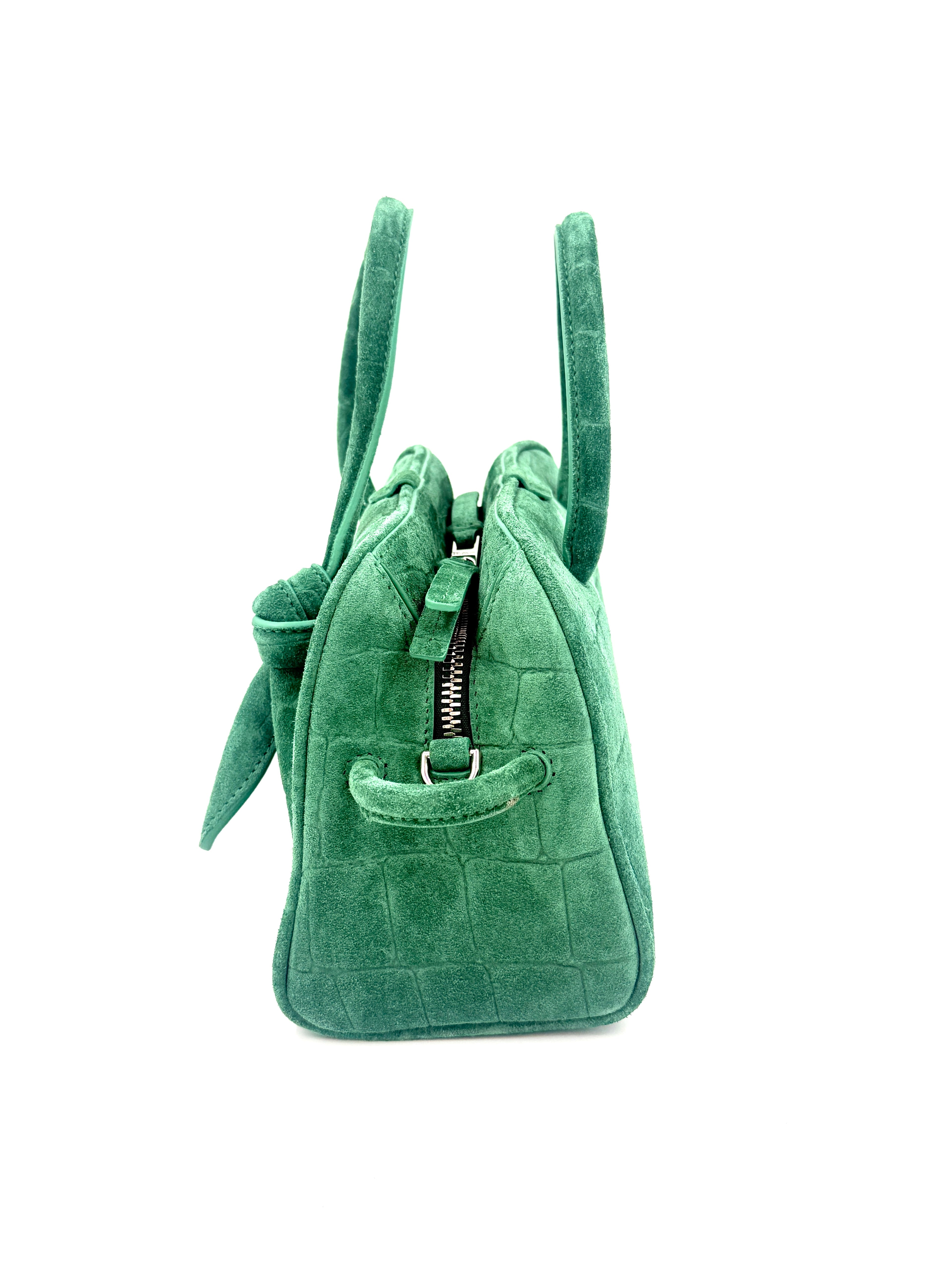 Jacquemus New With Tags Le Petit Turismo Small Tote Bag Green Croc-Embossed Suede Authentic