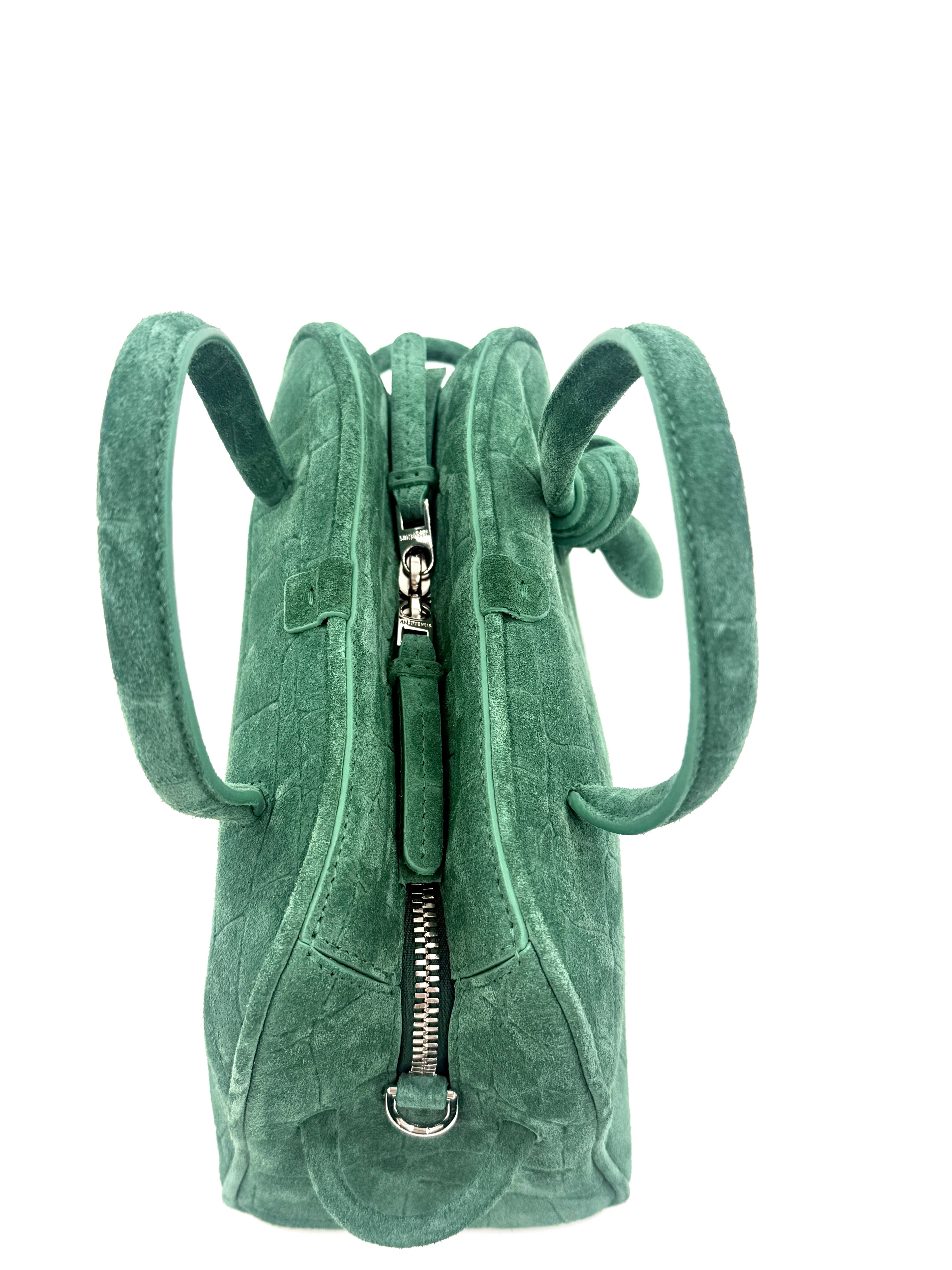 Jacquemus New With Tags Le Petit Turismo Small Tote Bag Green Croc-Embossed Suede Authentic