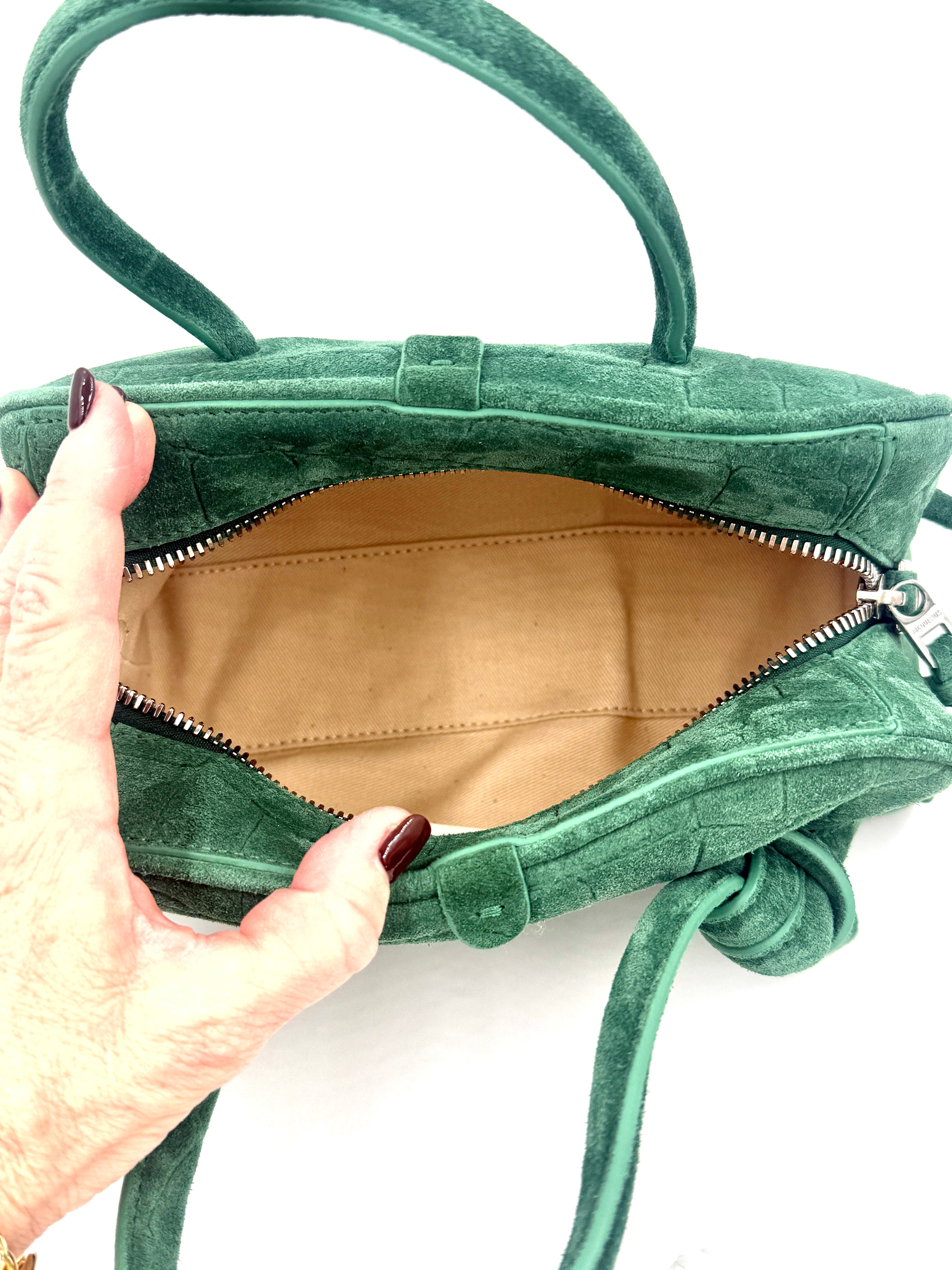 Jacquemus New With Tags Le Petit Turismo Small Tote Bag Green Croc-Embossed Suede Authentic