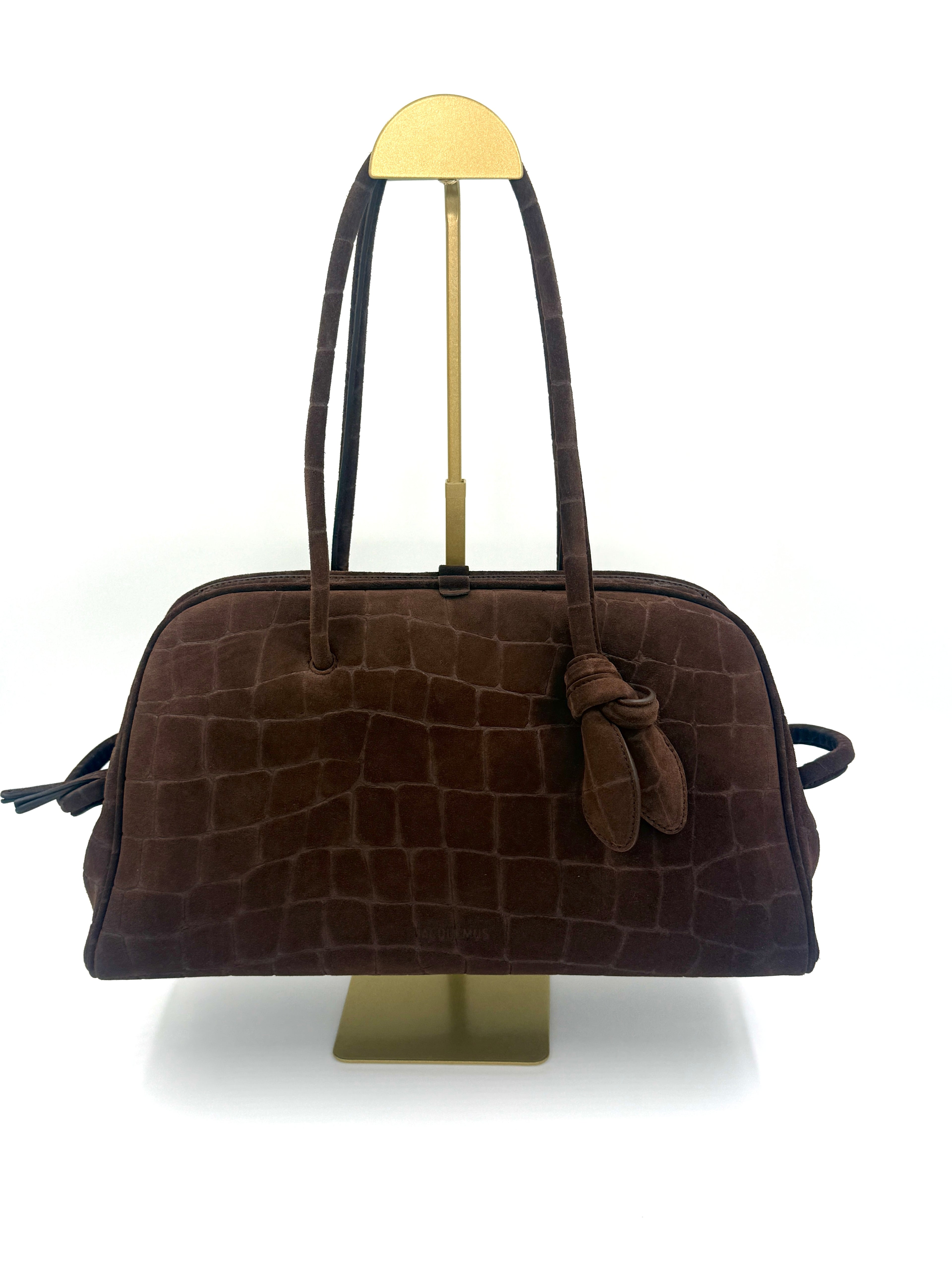 Jacquemus New with Tags Le Turismo Crocodile-embossed Suede Bowling Bag Dark Brown Authentic