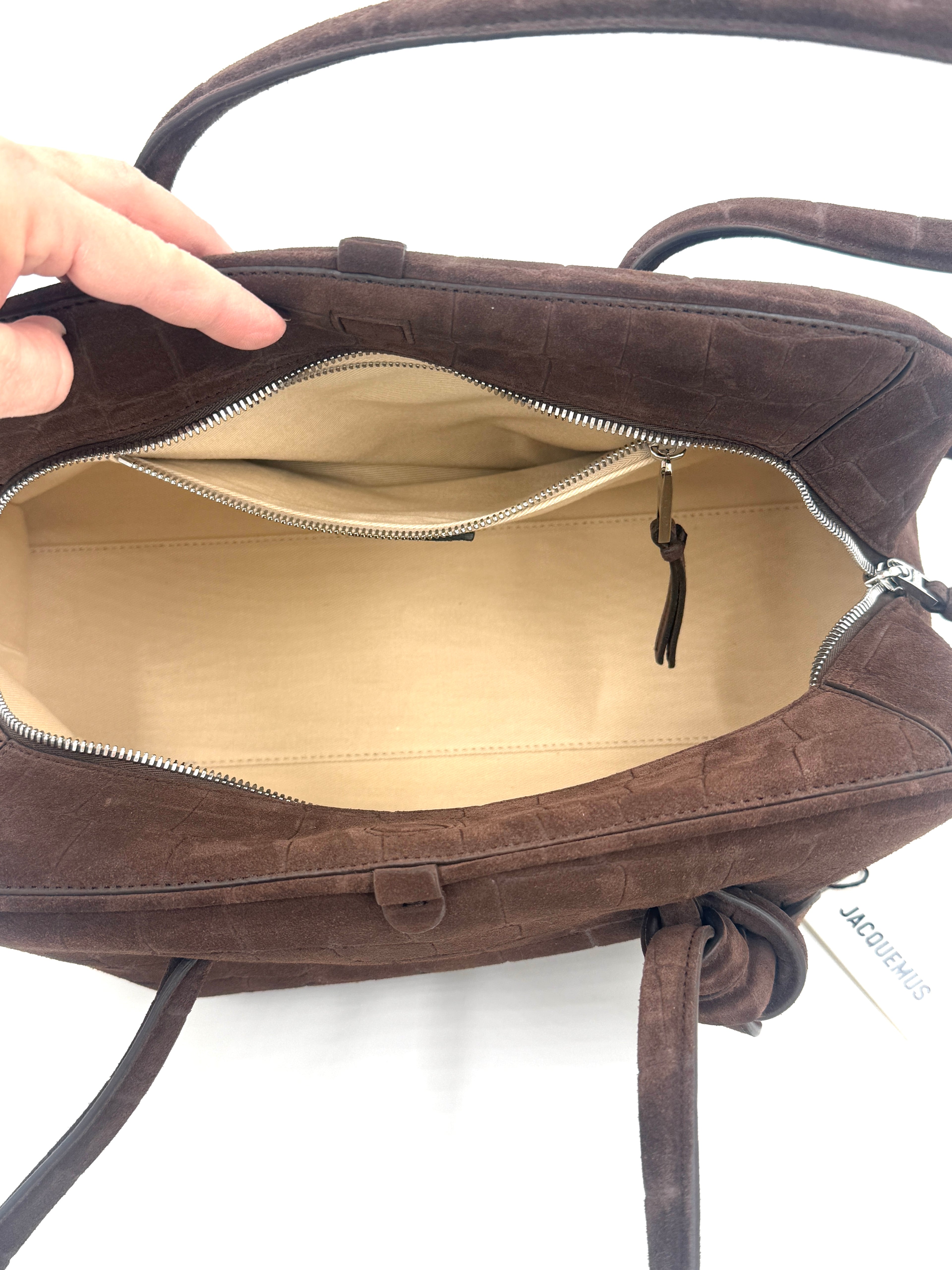 Jacquemus New with Tags Le Turismo Crocodile-embossed Suede Bowling Bag Dark Brown Authentic