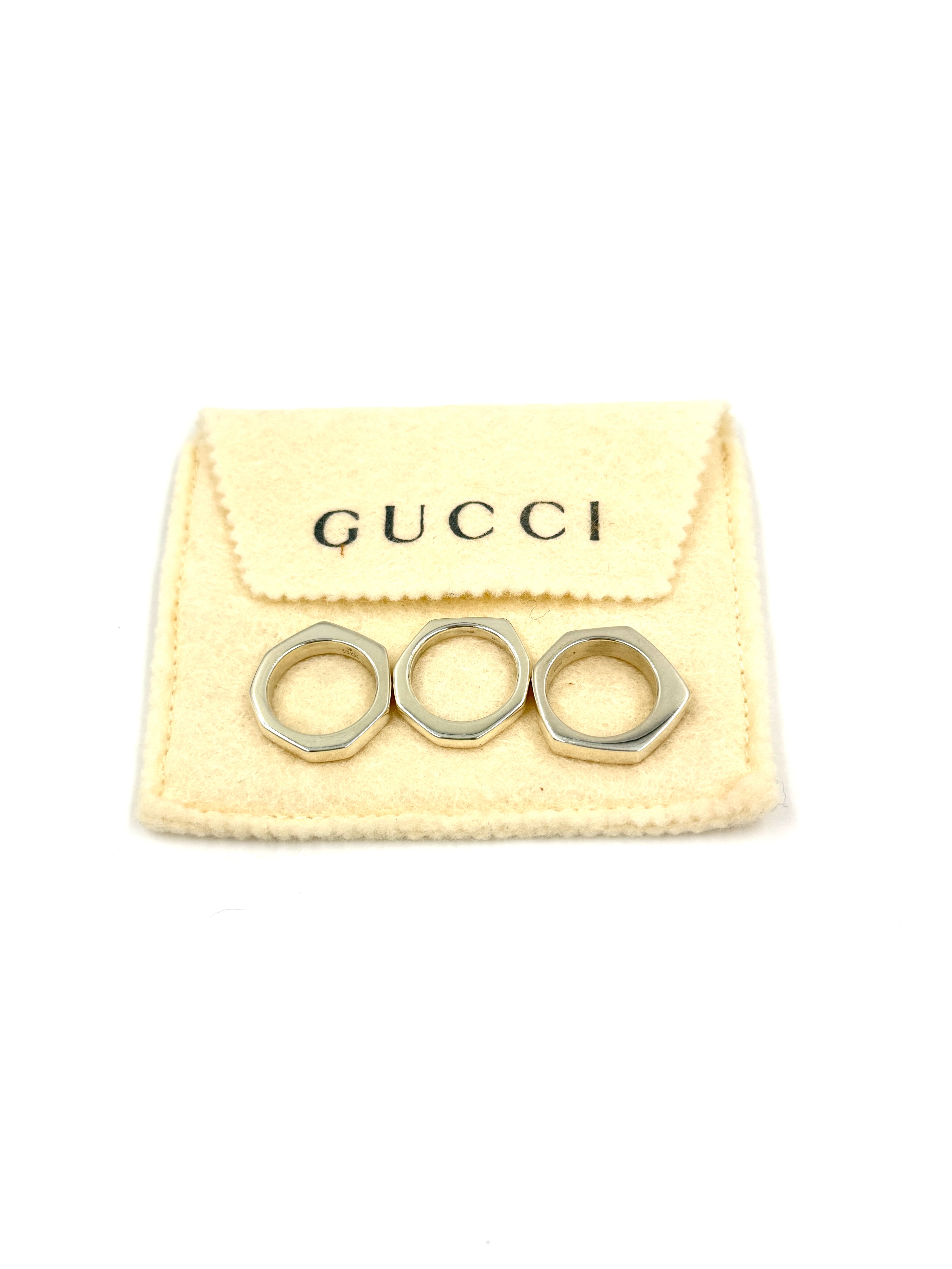Gucci Octagonal Ring Trio in Silver Pre Owned Authentic
