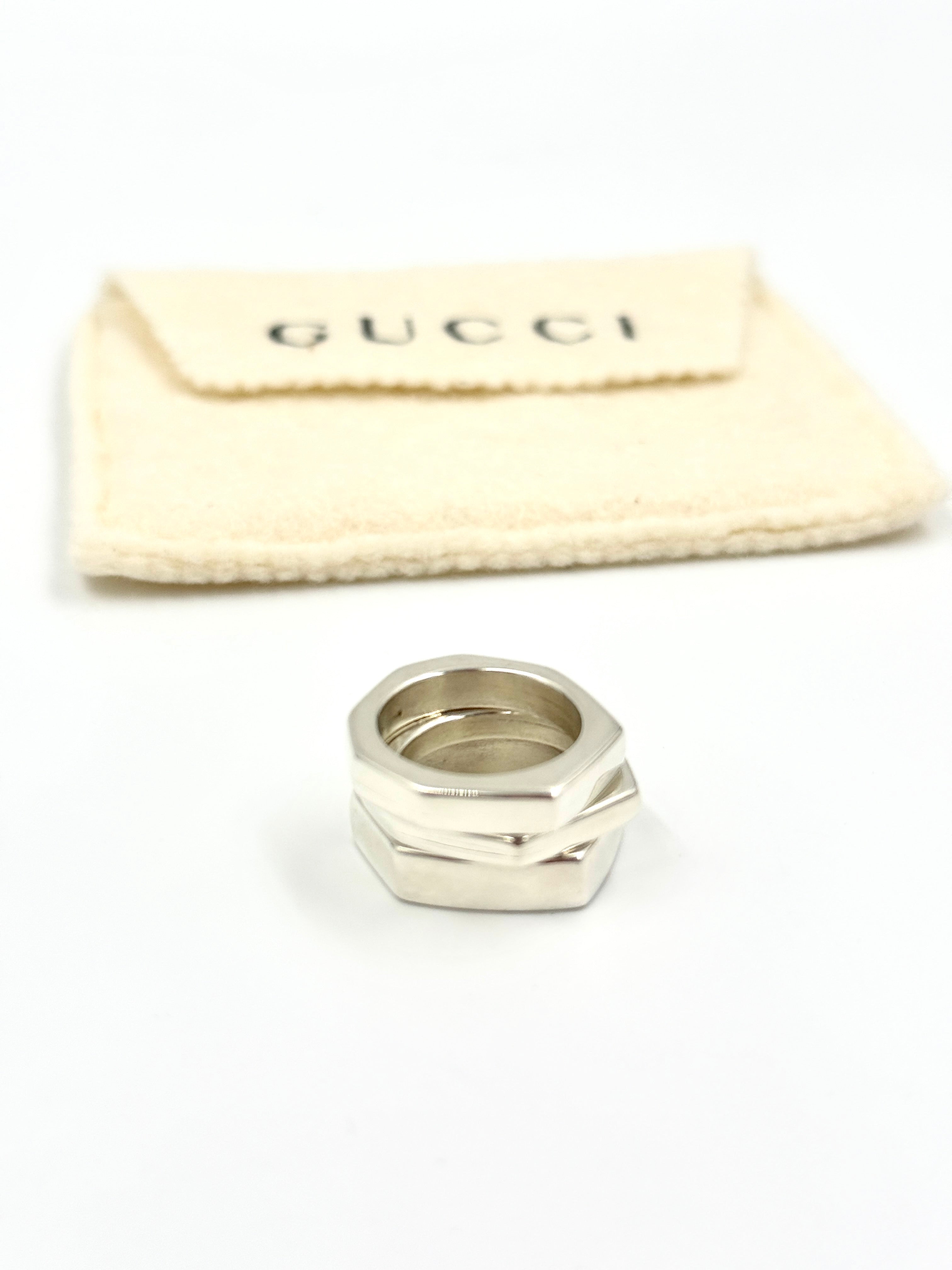 Gucci Octagonal Ring Trio in Silver Pre Owned Authentic