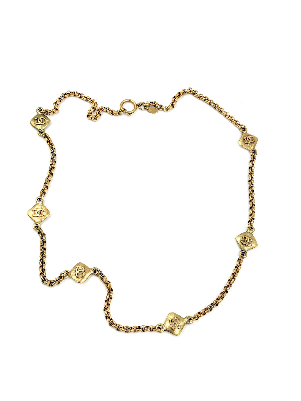 CHANELVintage CC Logos Rhombus Charm Long Necklace 34" Pre Owned Authentic