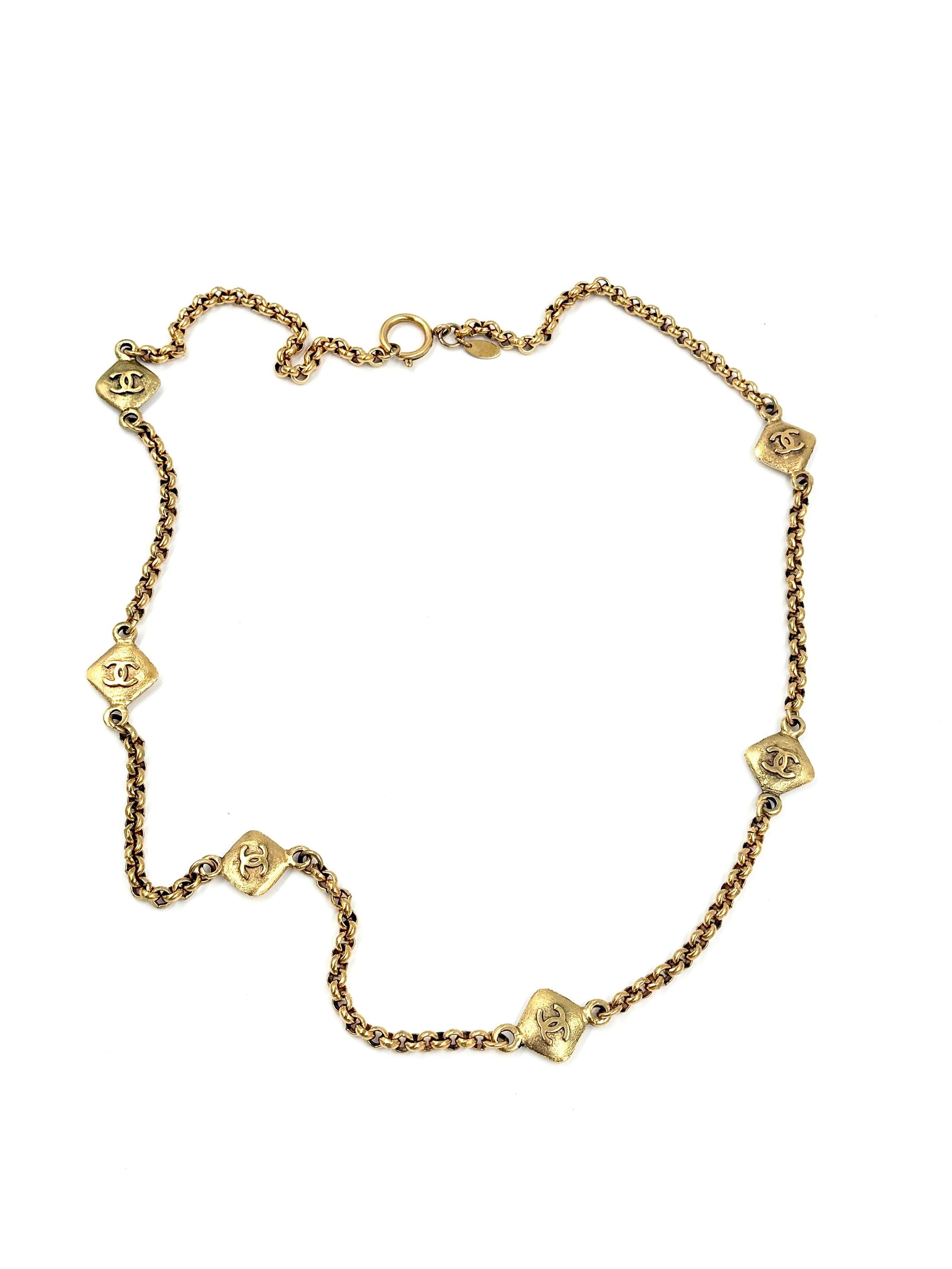 CHANELVintage CC Logos Rhombus Charm Long Necklace 34" Pre Owned Authentic
