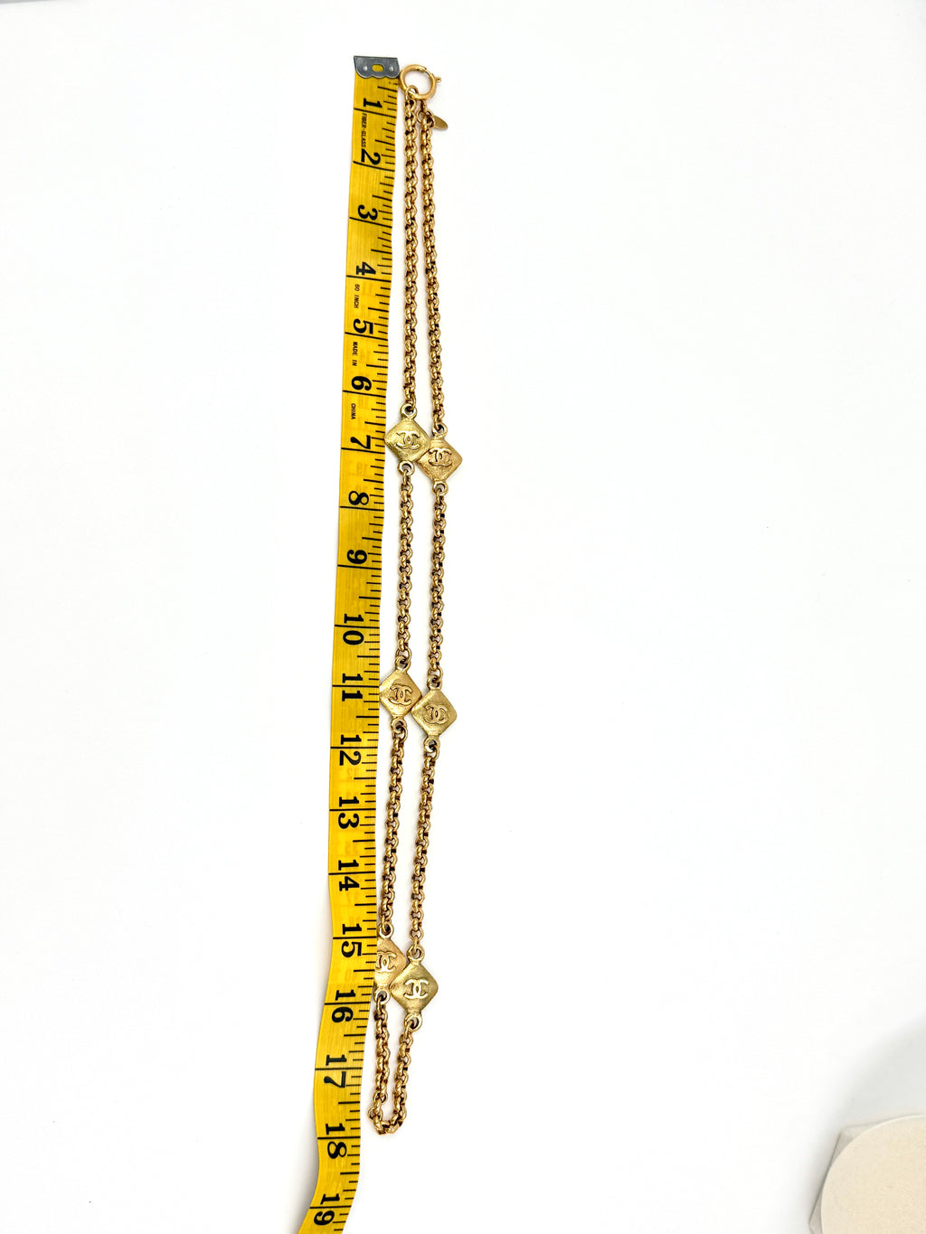 CHANELVintage CC Logos Rhombus Charm Long Necklace 34" Pre Owned Authentic