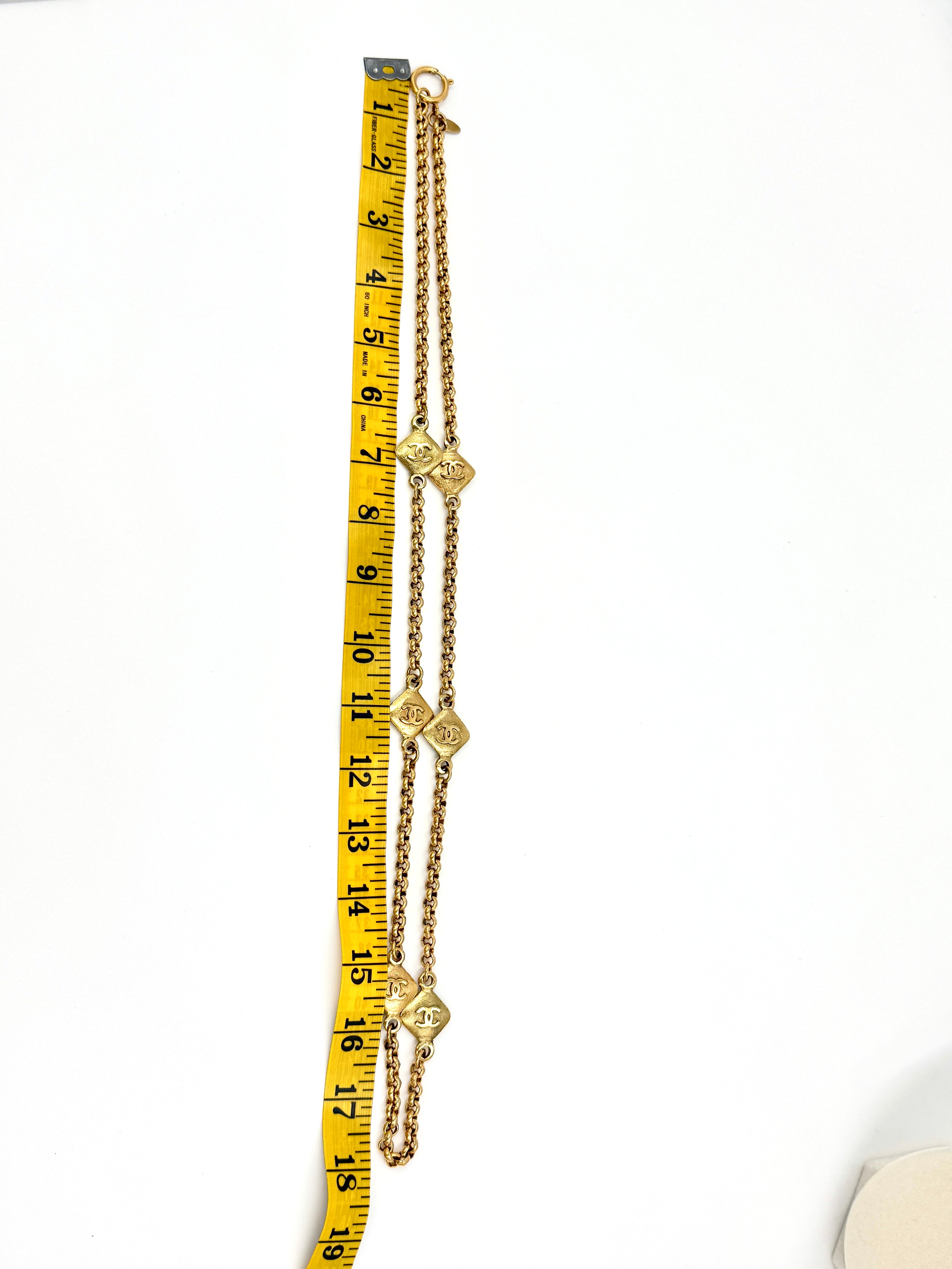 CHANELVintage CC Logos Rhombus Charm Long Necklace 34" Pre Owned Authentic