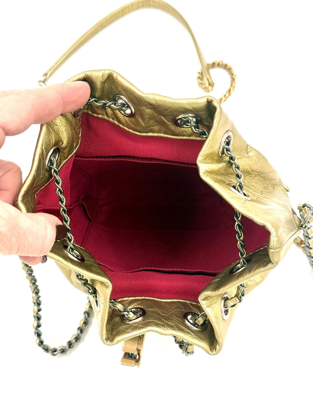 Chanel Gold Metallic Gabrielle Bucket Bag Pre Owned Authentic