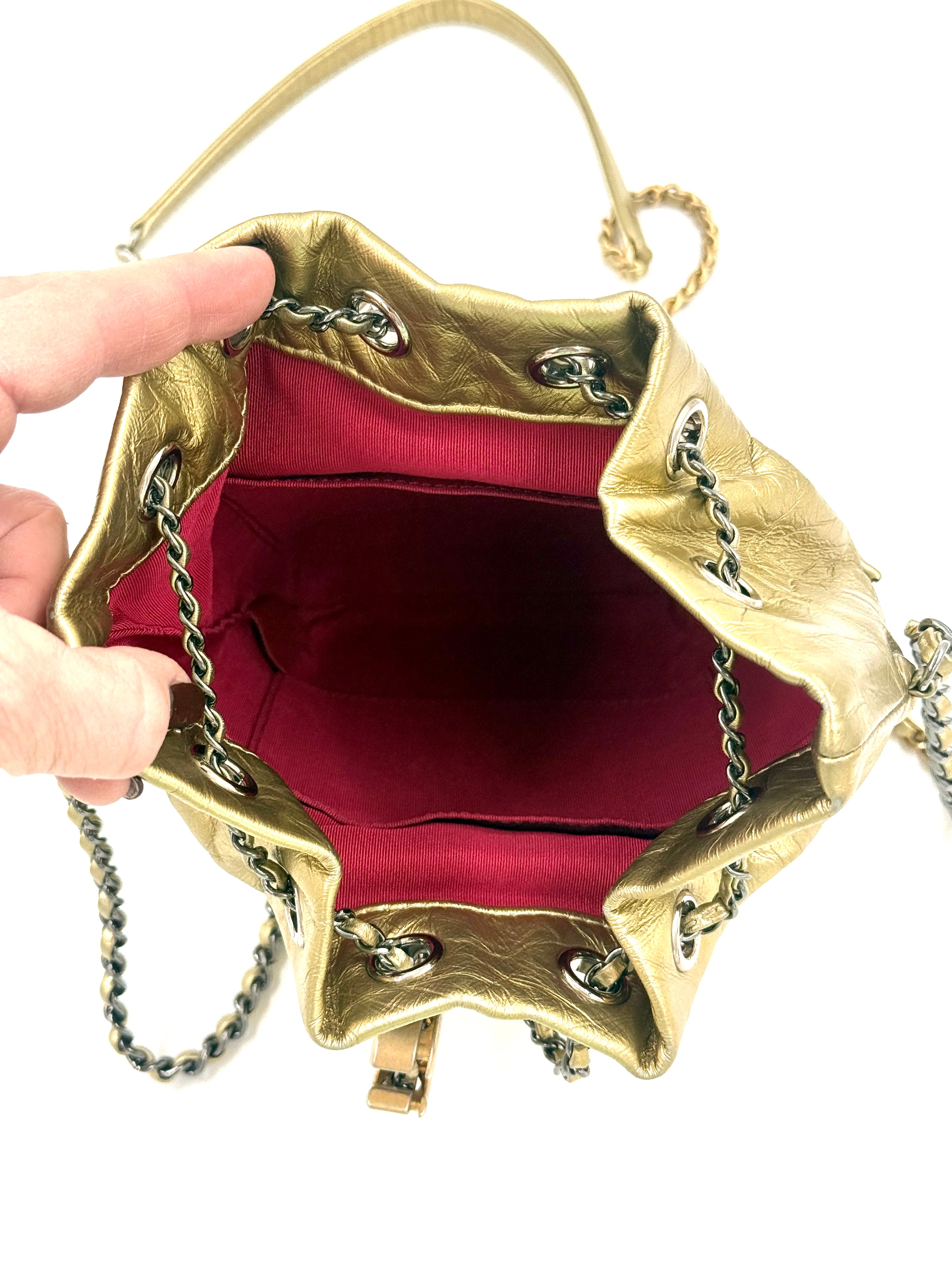 Chanel Gold Metallic Gabrielle Bucket Bag Pre Owned Authentic