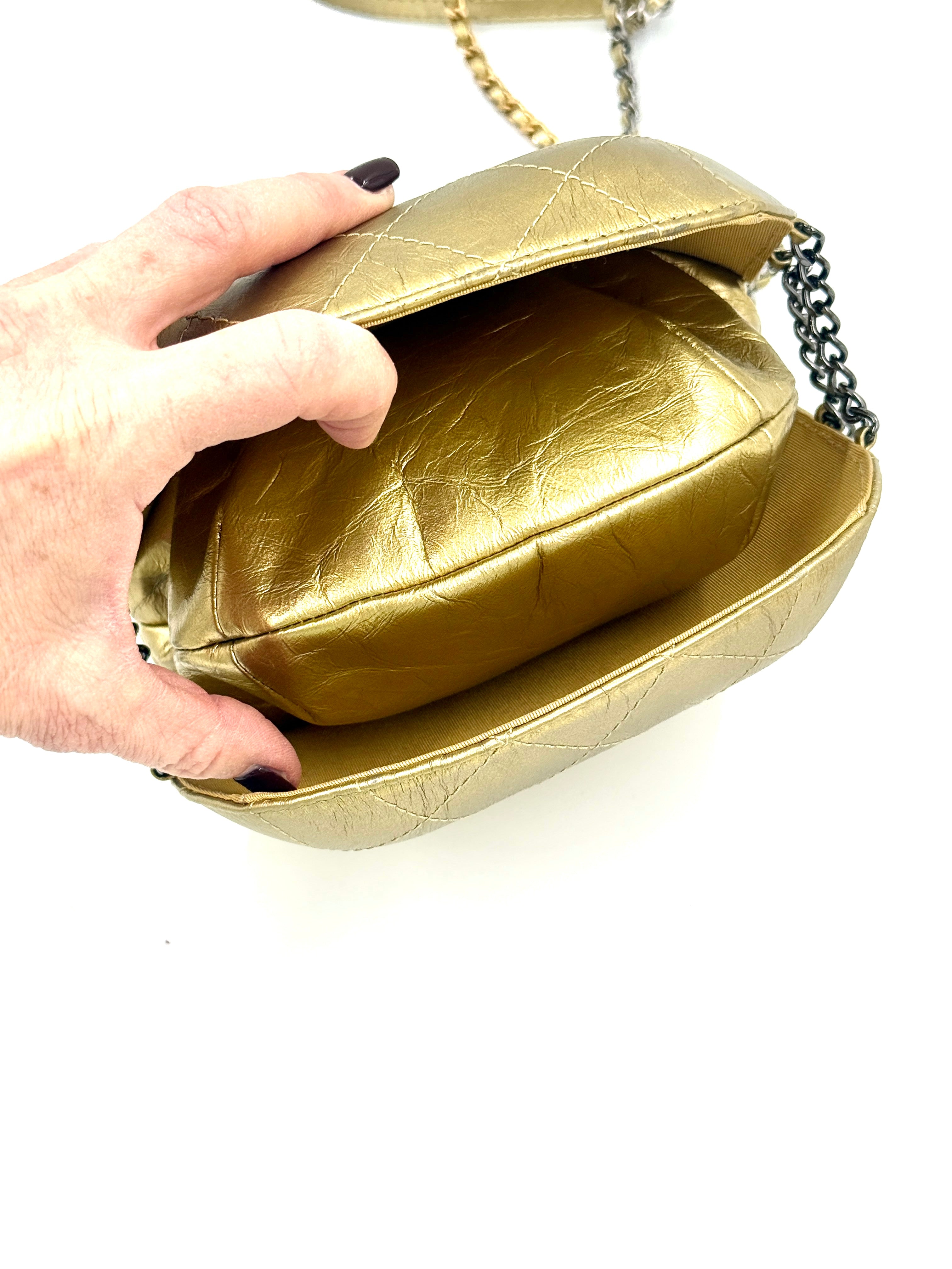 Chanel Gold Metallic Gabrielle Bucket Bag Pre Owned Authentic