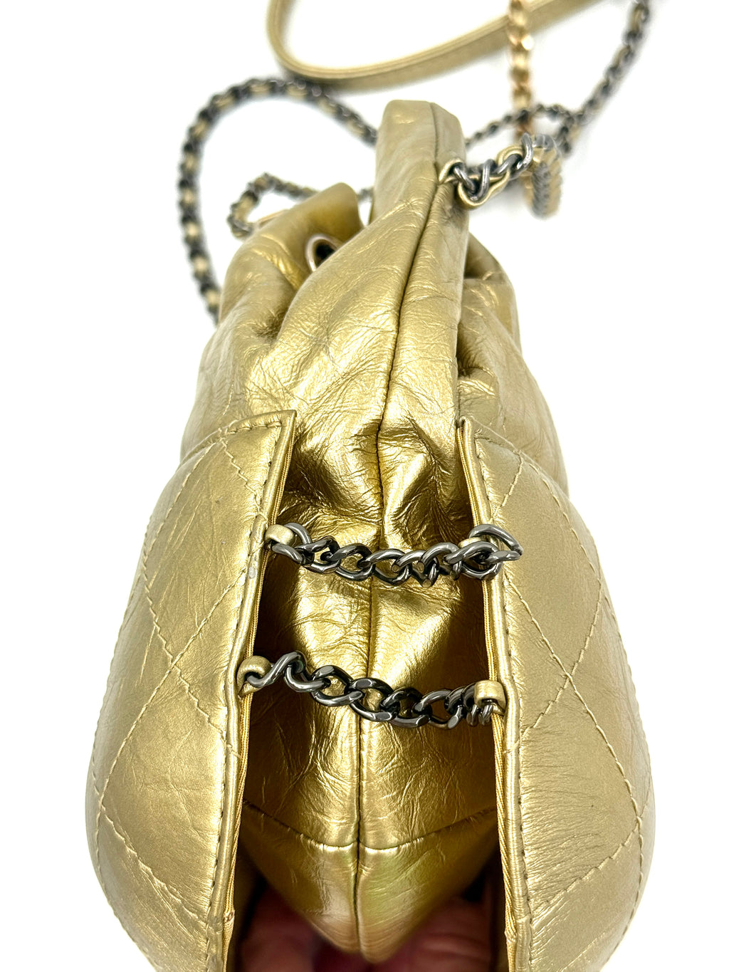 Chanel Gold Metallic Gabrielle Bucket Bag Pre Owned Authentic