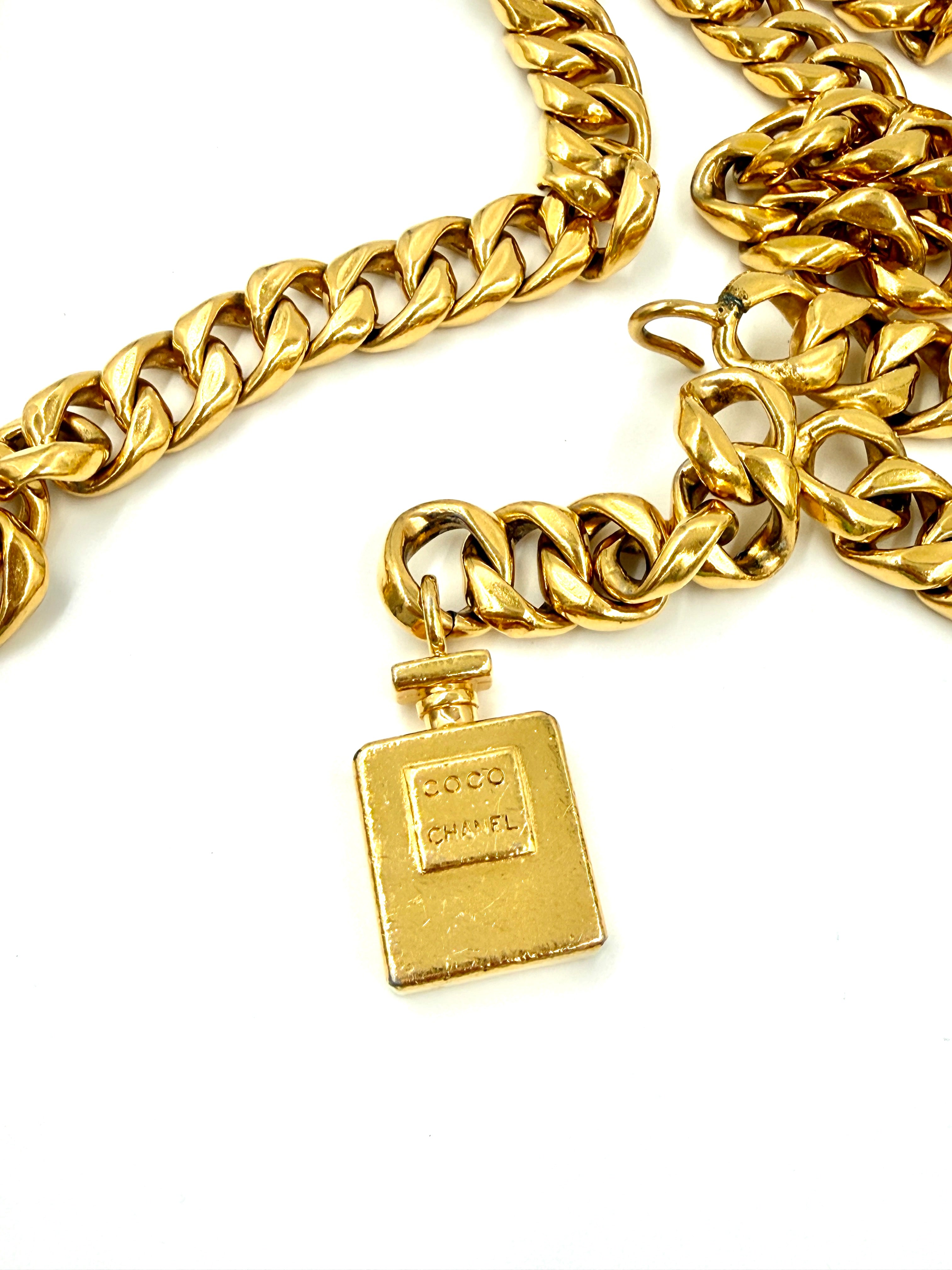 Chanel Gold Perfume Bottle Chain Belt Small Pre Owned Authentic