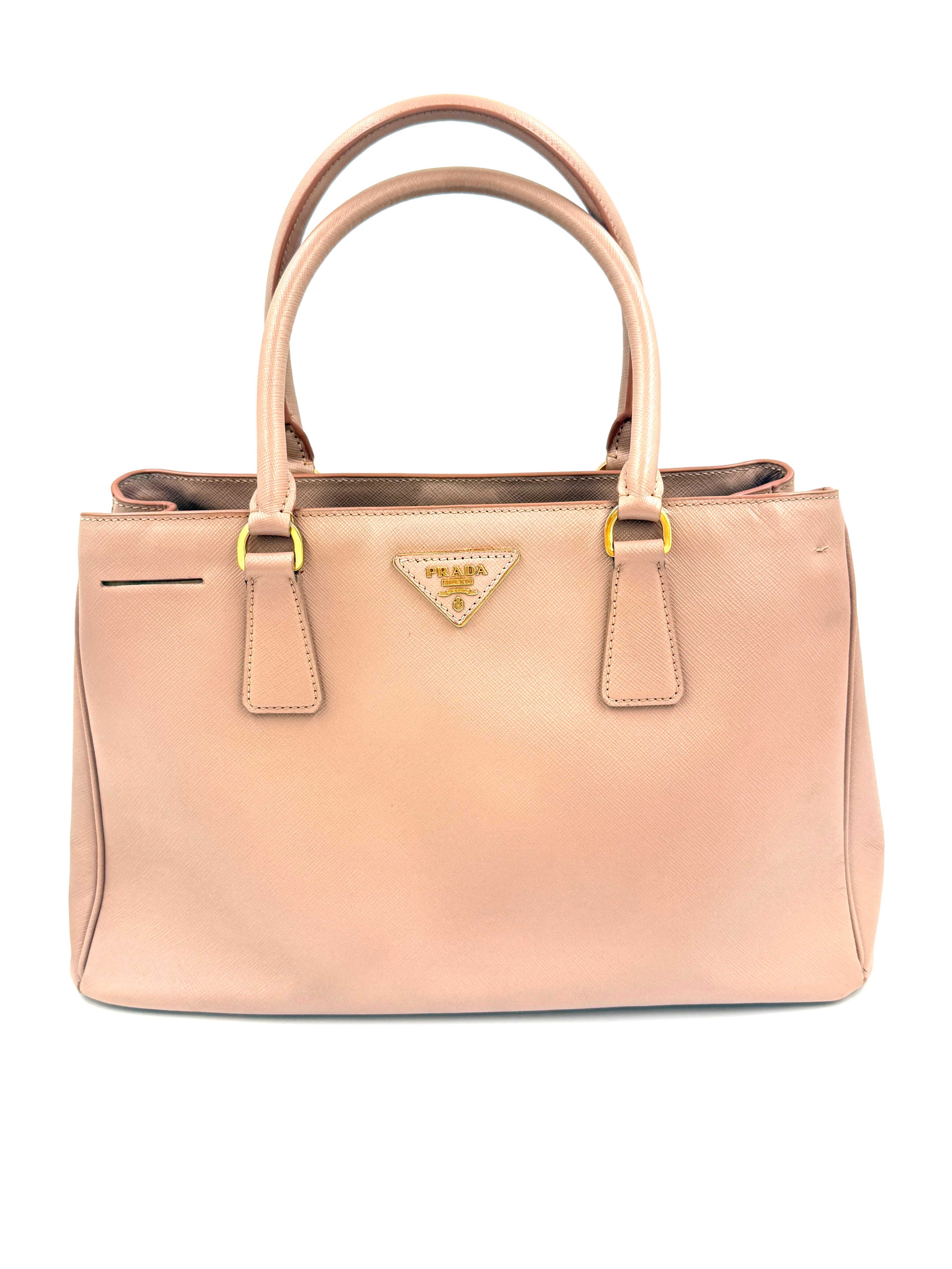 Prada Galleria Saffiano Leather in Beige with Coordinating Wallet Pre Owned Authentic