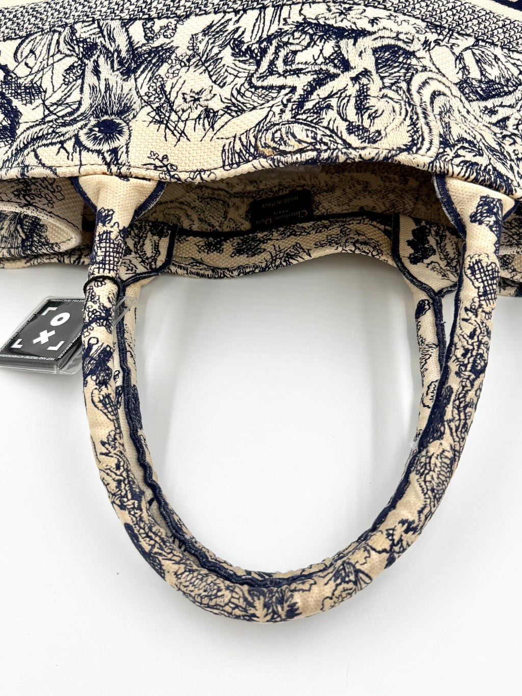 Christian Dior Toile de Jouy Book Tote Large Ecru and Navy Pre Owned Authentic